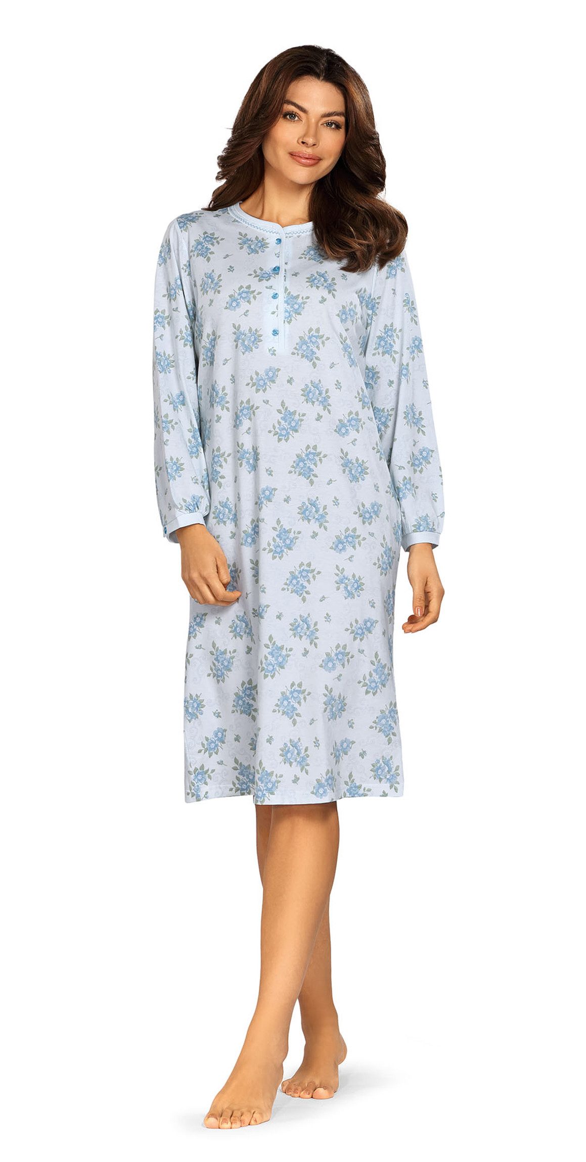 comtessa Nachthemd Comtessa Damen Nachthemd Langarm Knopfleiste in Bleu (1-tlg) Langarm Damen Nachthemd, klassisch