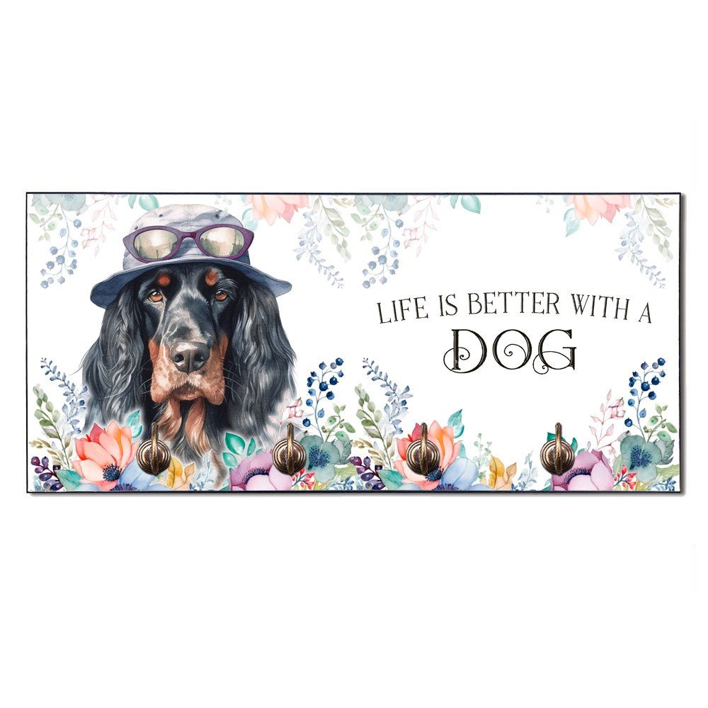 Cadouri Wandgarderobe GORDON SETTER Hundegarderobe - Wandboard für Hundezubehör (Garderobe mit 4 Haken), MDF, mit abgeschrägten Ecken, handgefertigt, für Hundebesitzer