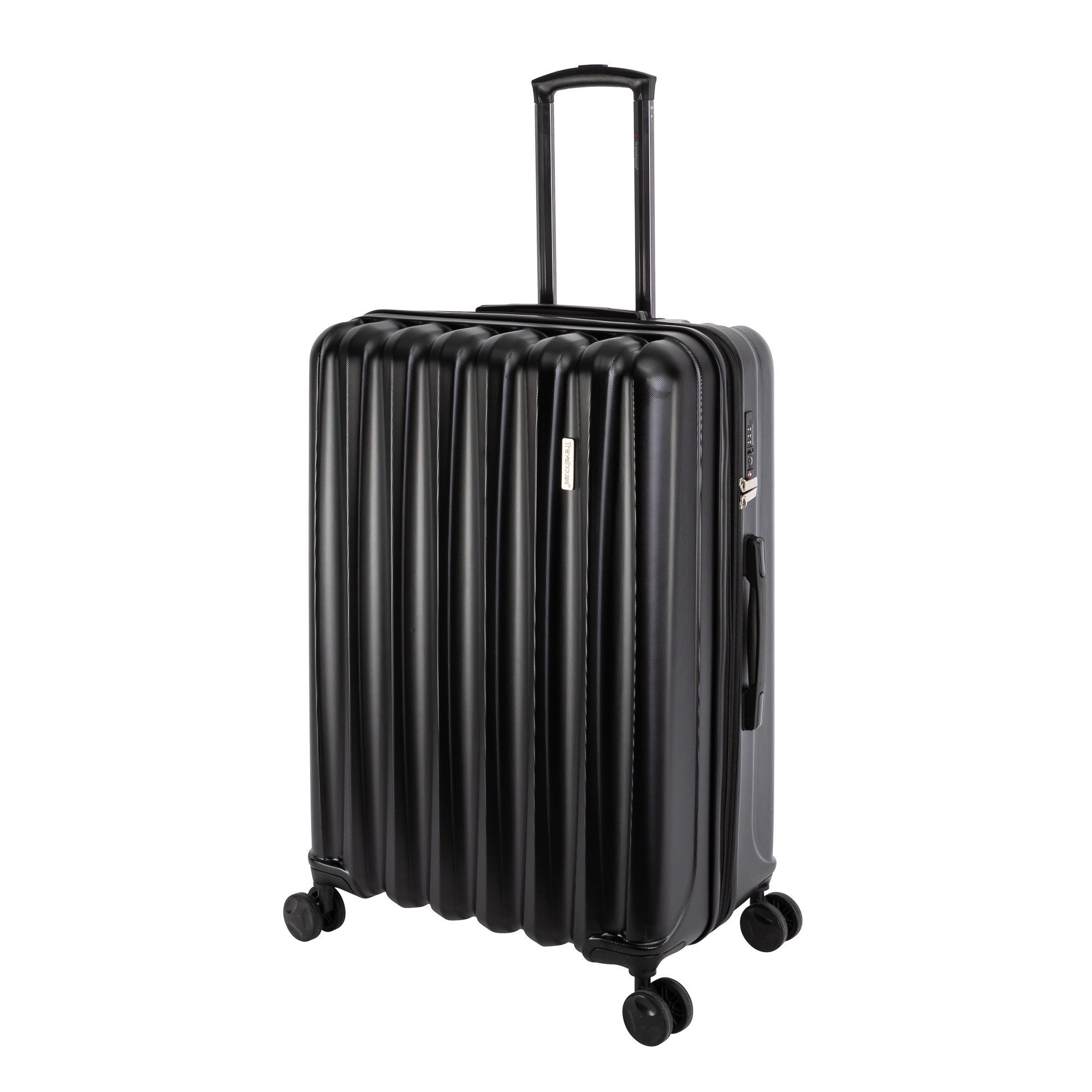 Rollen Hartschalen-Trolley 4 Travelhouse schwarz Dehnfalte +15% Porto, Rollen, Reißverschlüsse, Volumen, robuste große