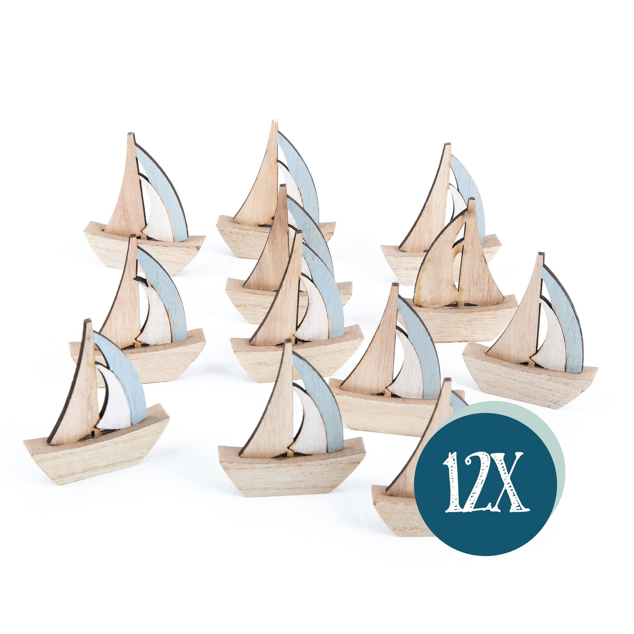 Logbuch-Verlag Dekofigur Kleine Segelboote - 8,5 cm - aus Holz in natur blau - 12 Stück - zum