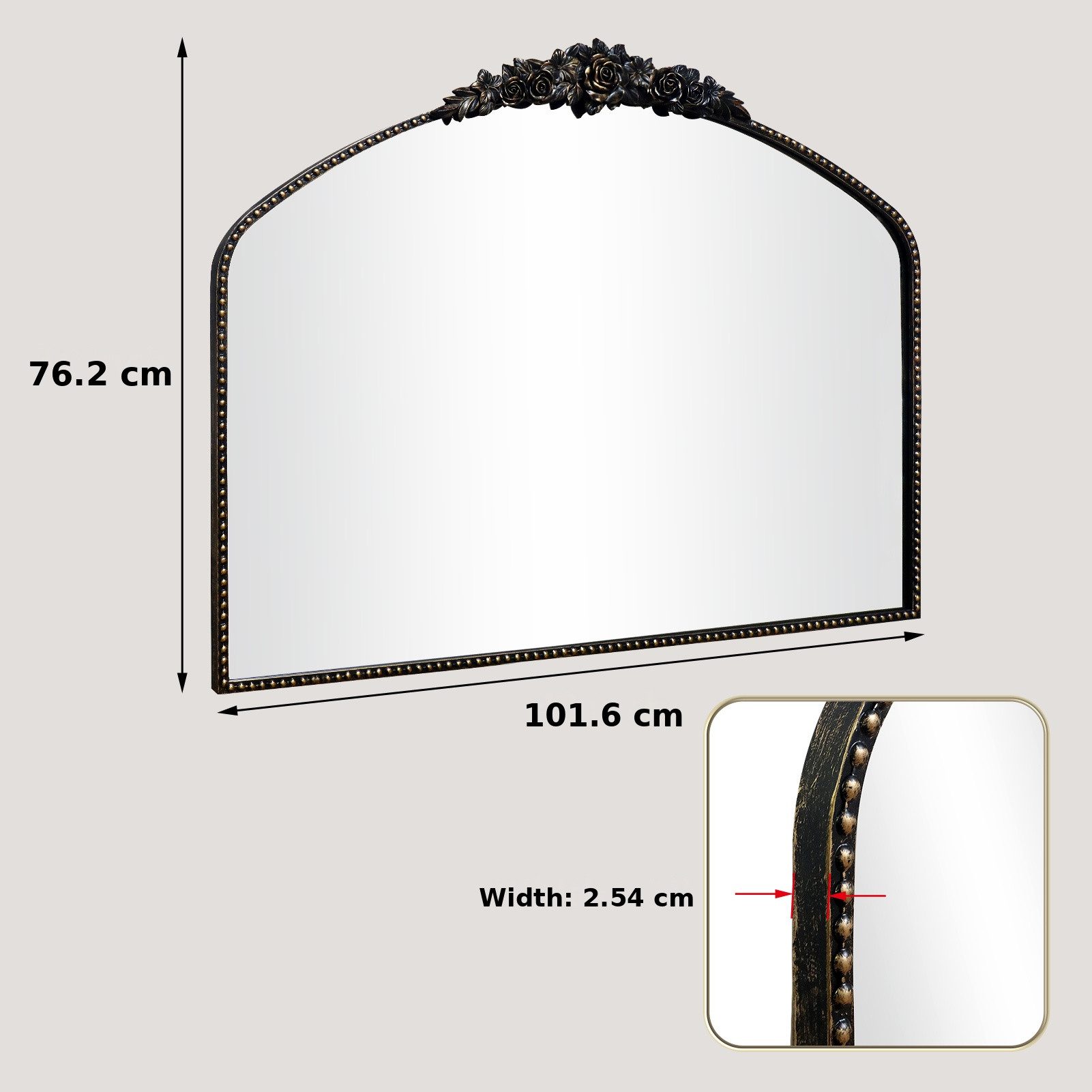 G-LEAF Wandspiegel Bogen-Wandspiegel im Barockstil, Metallrahmen mit Perlenverzierung (1-St), für Eingangsbereich, Badezimmer oder Schlafzimmer, Vintage-Schwarz – Bild 5 von 5