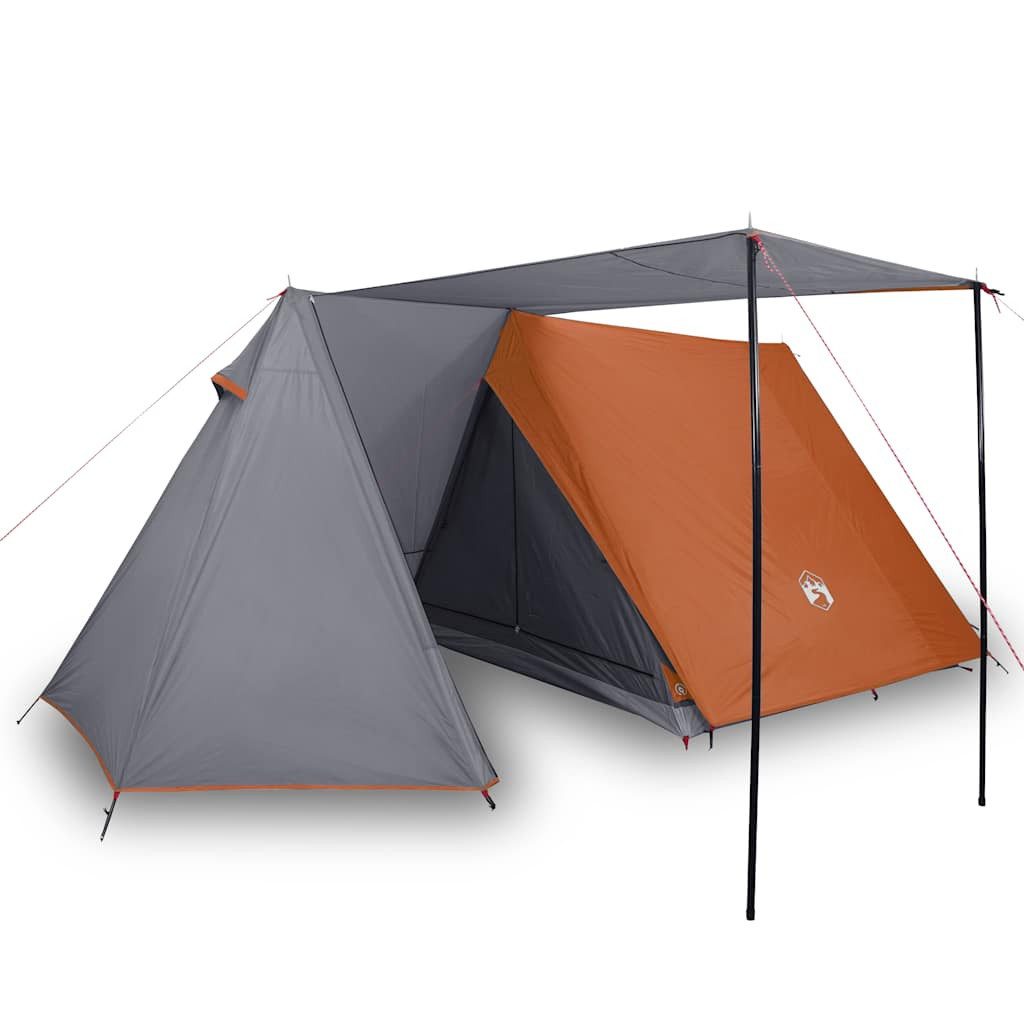 furnicato Faltzelt Campingzelt A-Rahmen 470x220x170 cm Grau-Orange, (1 tlg), Wetterfestes Familienzelt mit E-Anschluss und integriertem Sonnendach