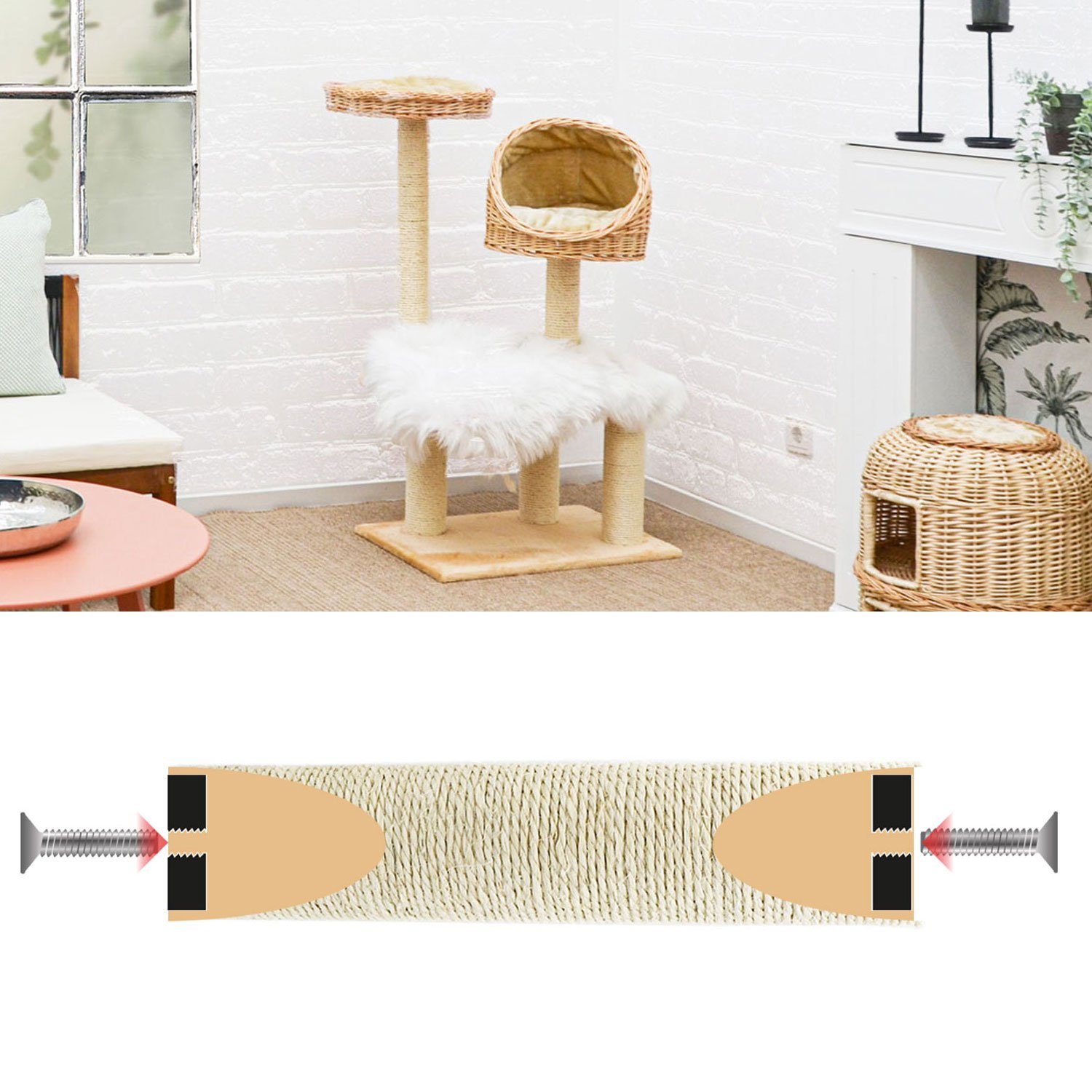 eyepower Ersatz-Kratzbaumstamm Ersatzsäule - 25 cm Sisalstamm für Katzenkratzbaum - Ersatzstamm M8, Ø 9,2 cm dicke Sisalsäule - Katzenbaum Ersatzteil - Sisal Kratzstamm