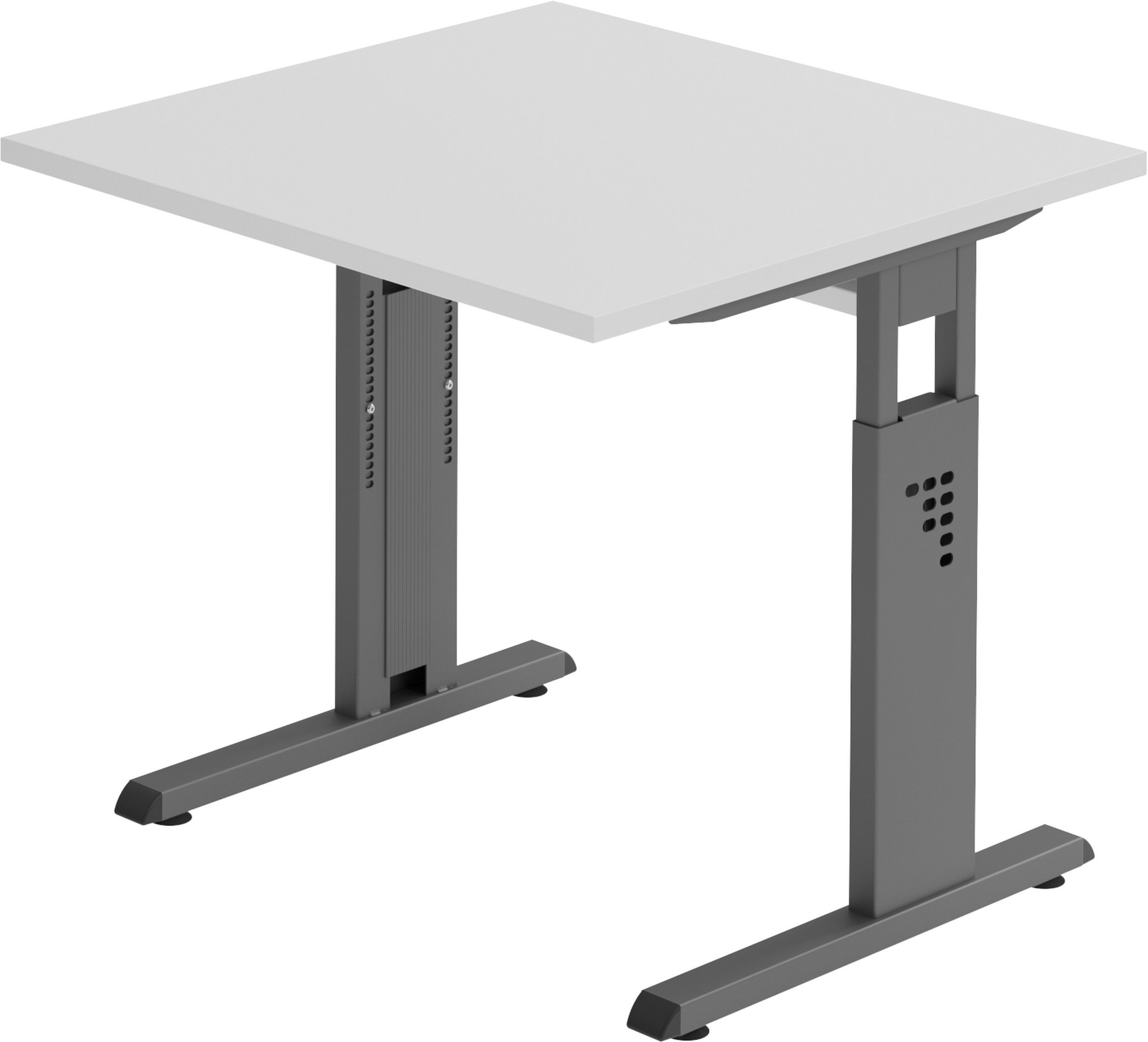 bümö Schreibtisch Schreibtisch Serie-O, Quadrat: 80 x 80 cm - Dekor: Grau - Gestell: Graphit