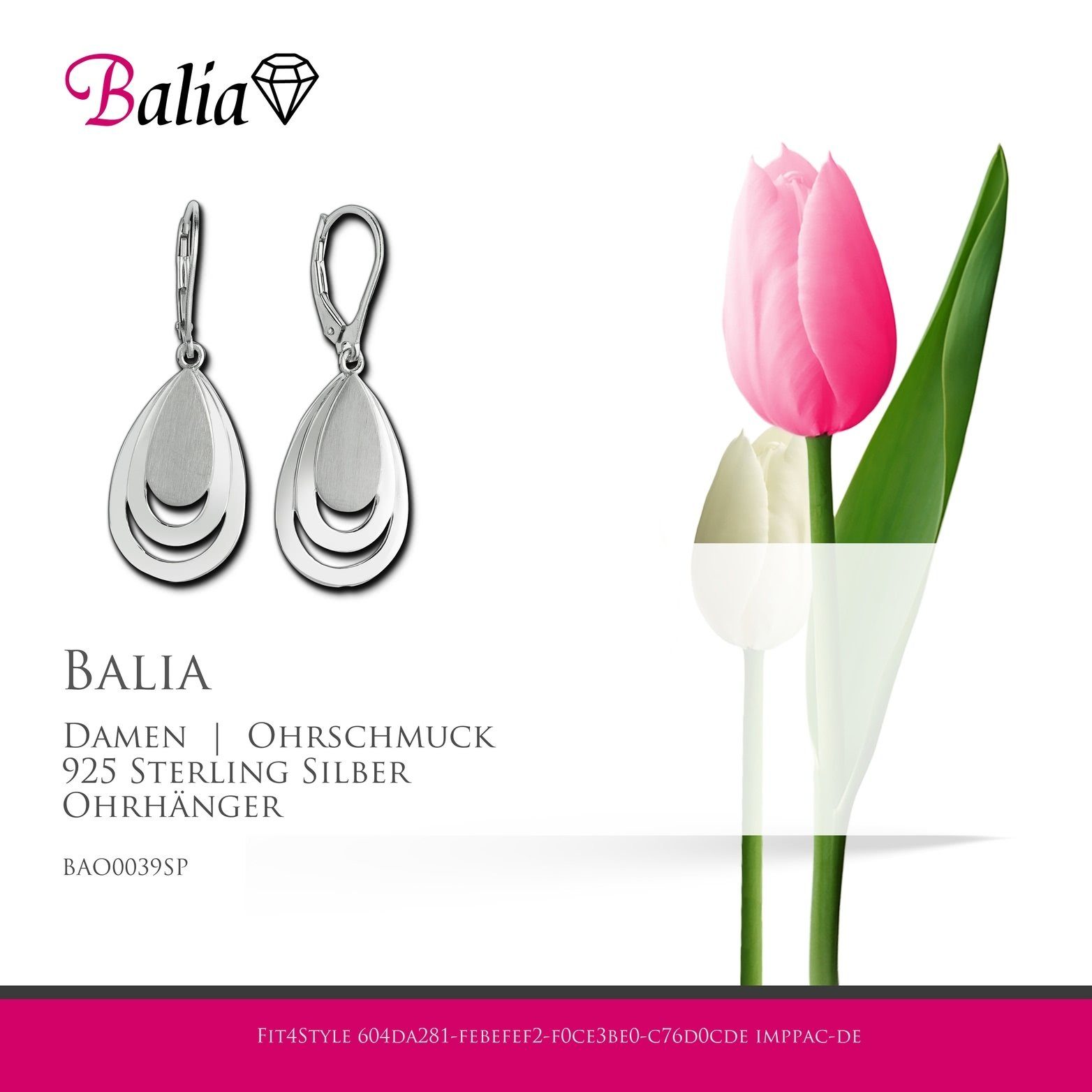 Balia Silber, (Ohrhänger), Damen 4cm poliert Tropfen Ohrhänger Damen Ohrhänger Sterling ca. 925 Paar aus Ohrringe Länge matt Balia