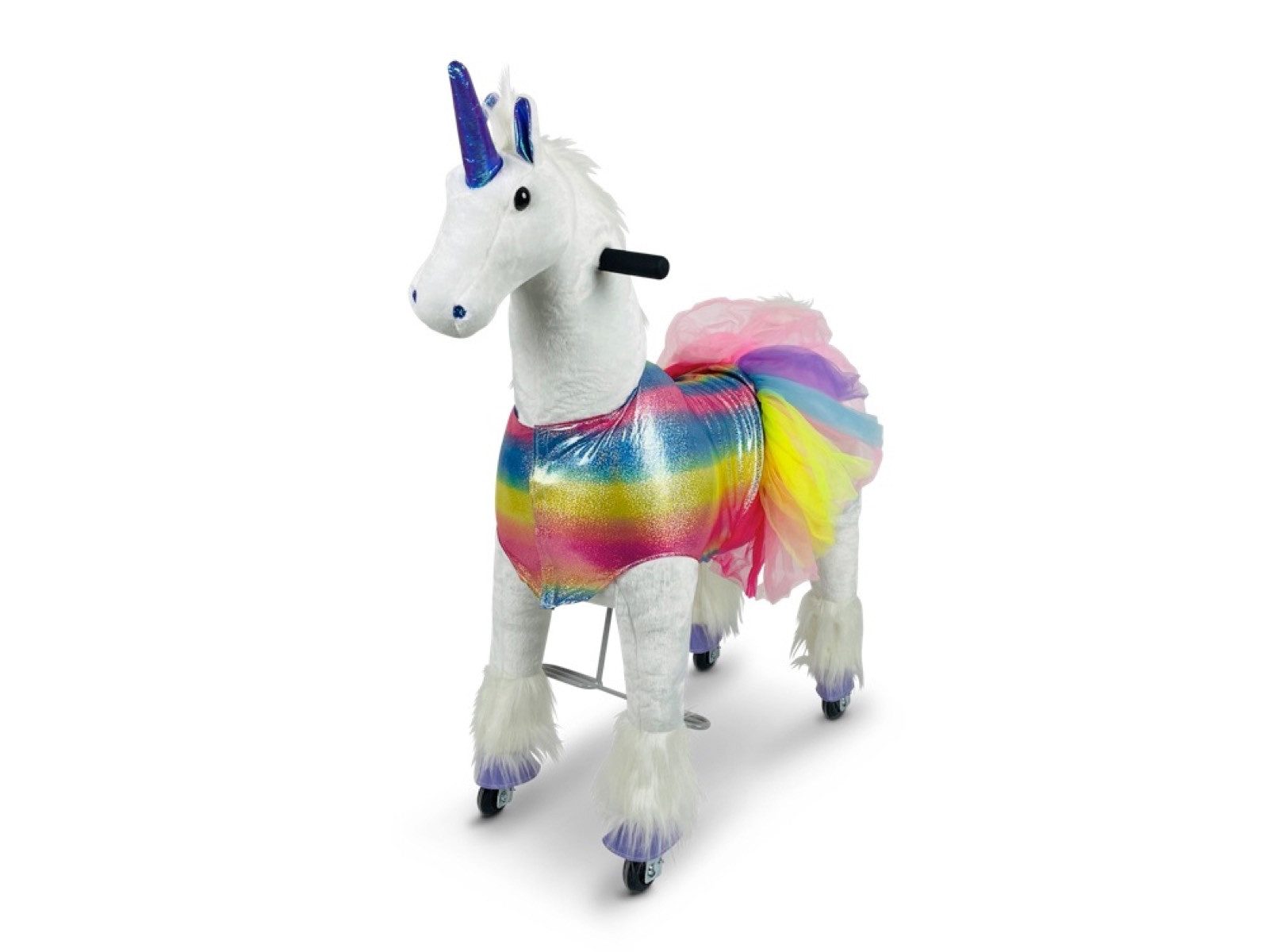 TPFLiving Reittier Einhorn Rainbow - Größe M - Farbe: weiß, Schaukeltier für Kinder ab 4 bis 10 Jahren - Sitzhöhe: 65 cm