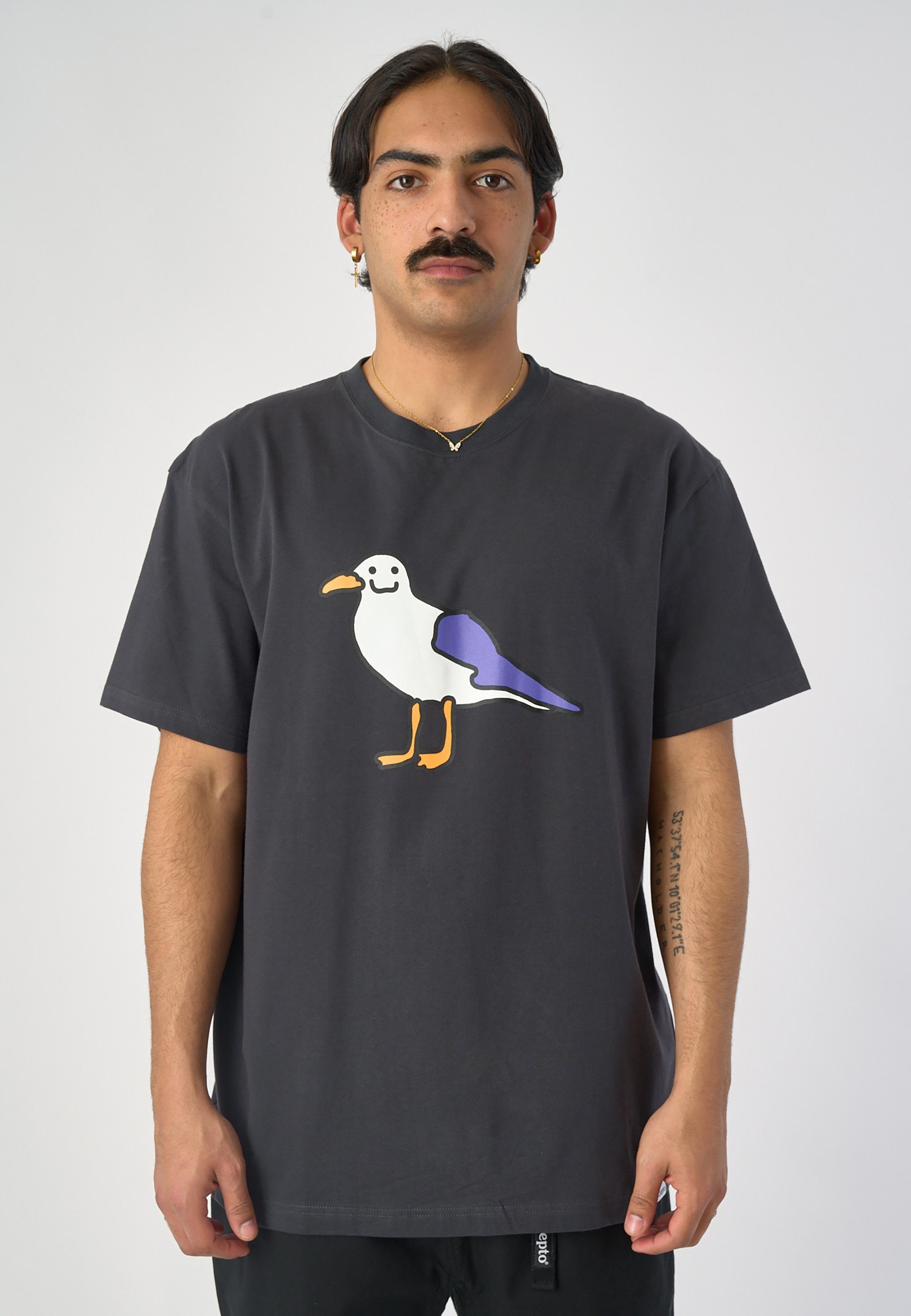Cleptomanicx T-Shirt Smile Gull mit humorvollem Motiv dunkelgrau