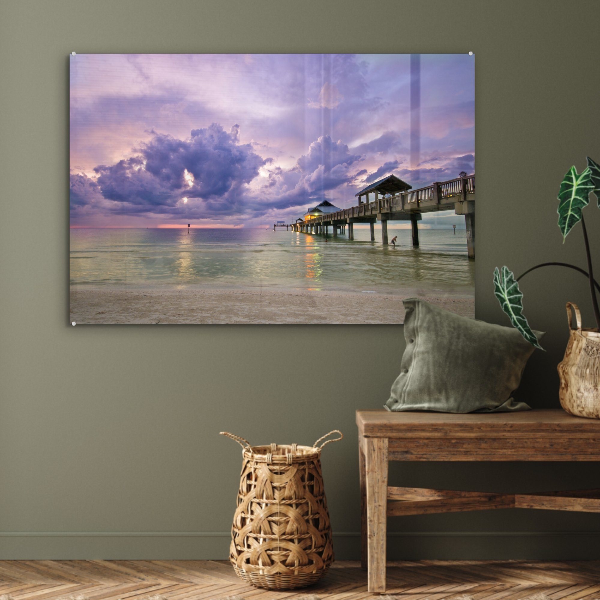 MuchoWow Acrylglasbild Sonnenuntergang Schlafzimmer & an einem (1 St), Strand in Wohnzimmer Acrylglasbilder Florida