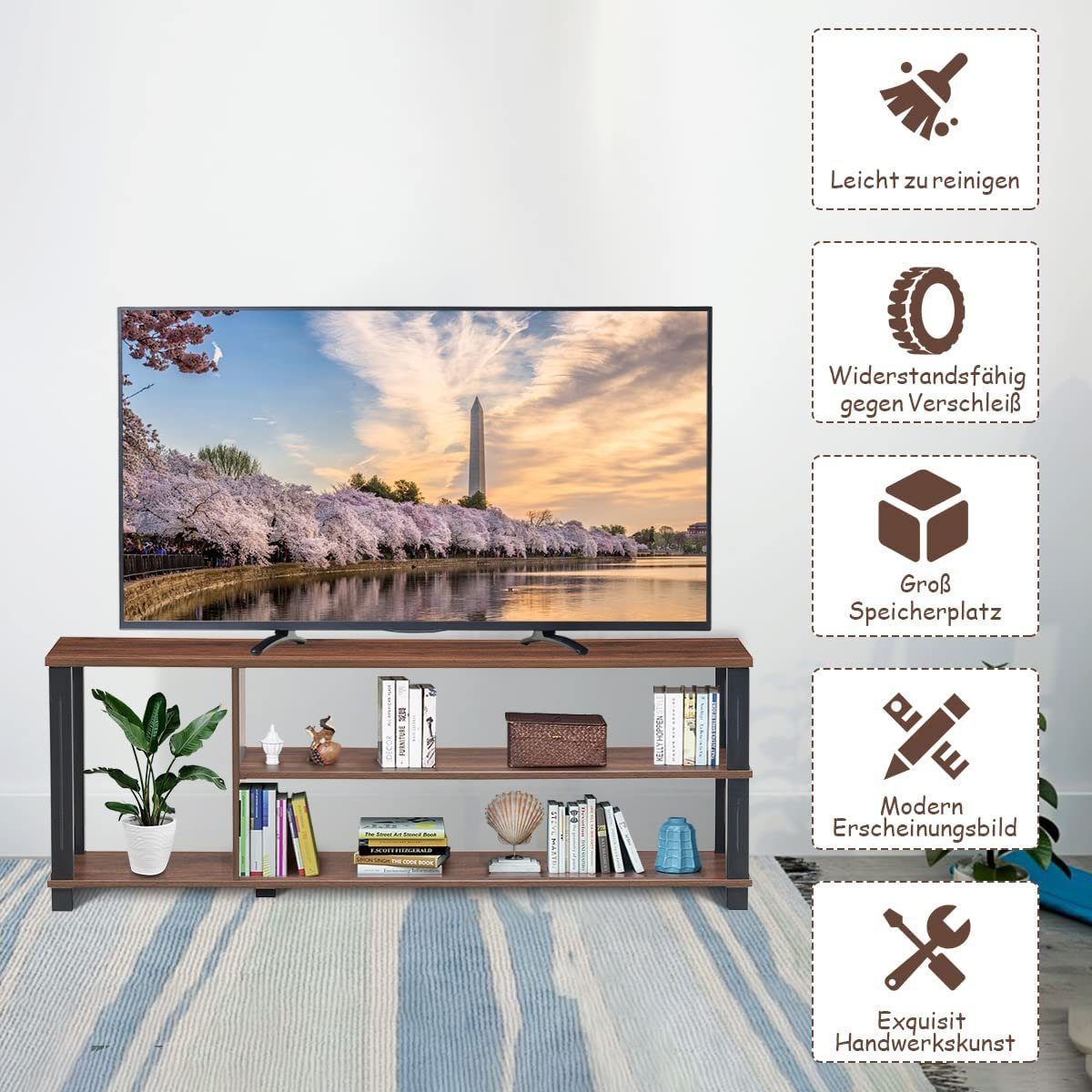 KOMFOTTEU TV-Schrank TV-Ständer 127cm Holz für aus TVs braun zu bis