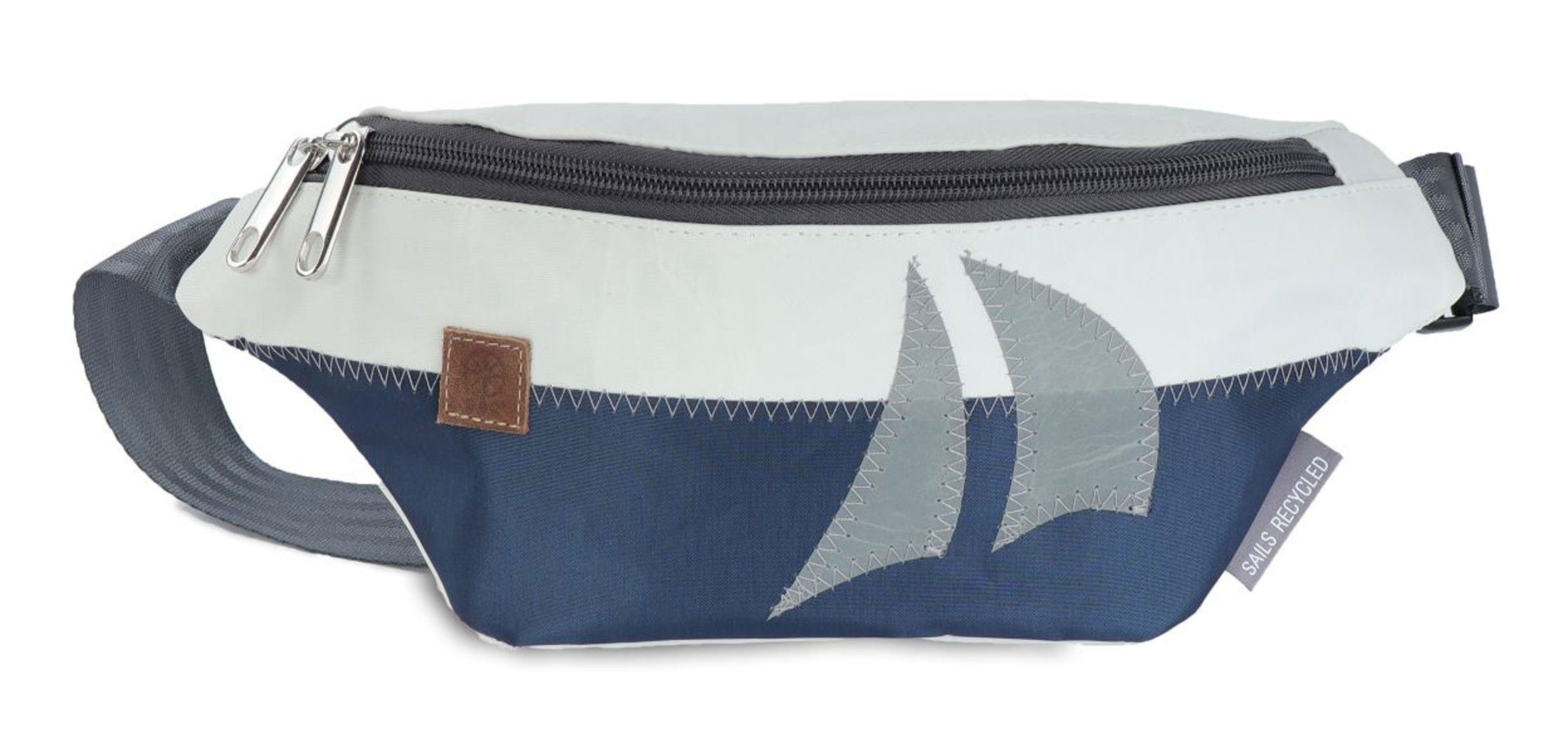 Bauchtasche Gürteltasche Knoten Weiss Blau, recyceltes Segeltuch