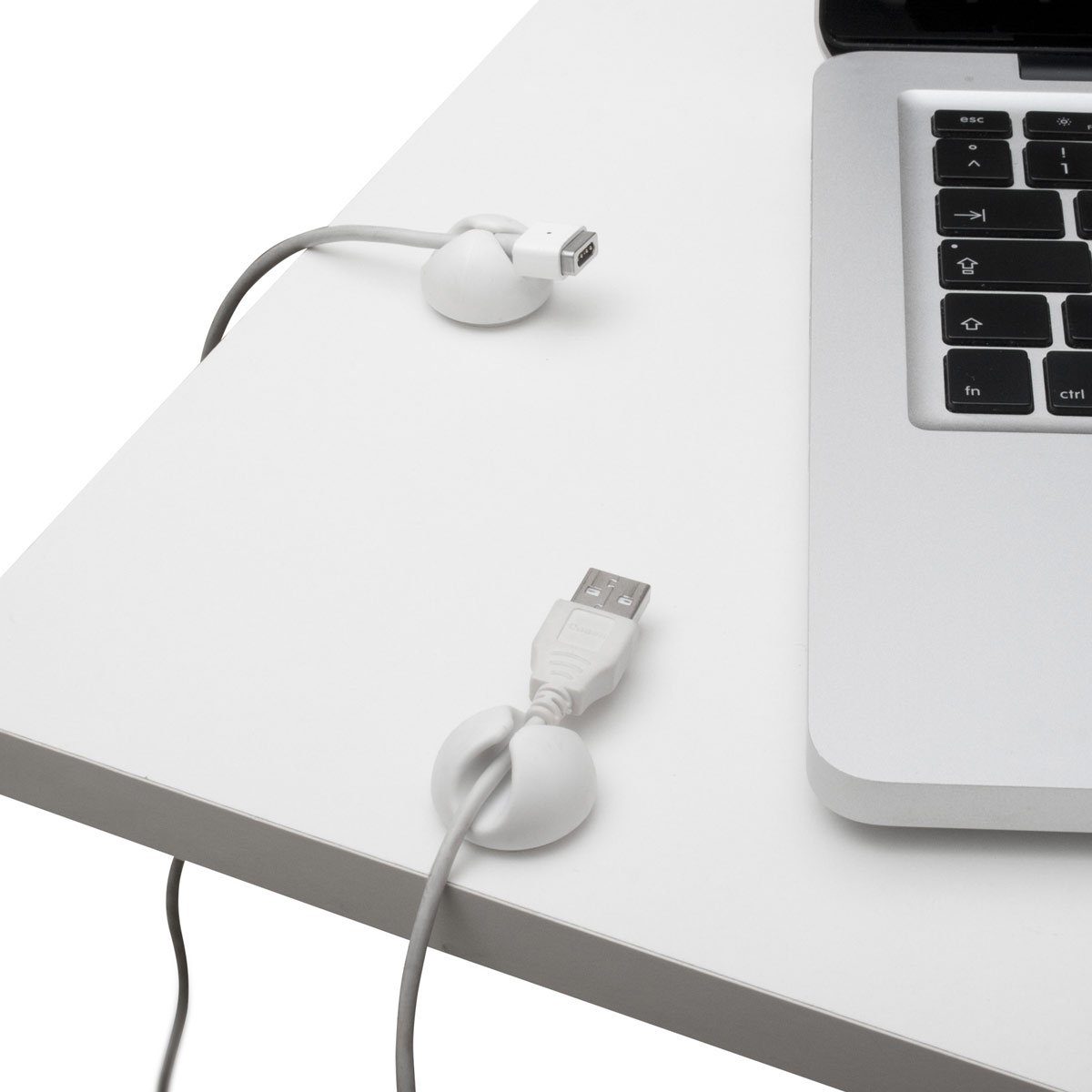 Goods+Gadgets Kabelbinder Kabelbinder & Kabelführung–6er CableDrop Kabelhalter für Schreibtisch (Kabelordner, 6 Stück) Weiß