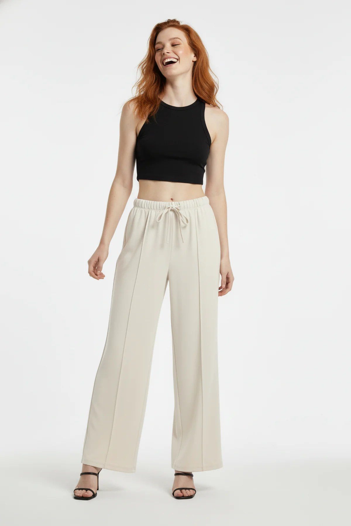 Bequeme Jeans Weite Hosen mit Bindegürtel und Rippstruktur