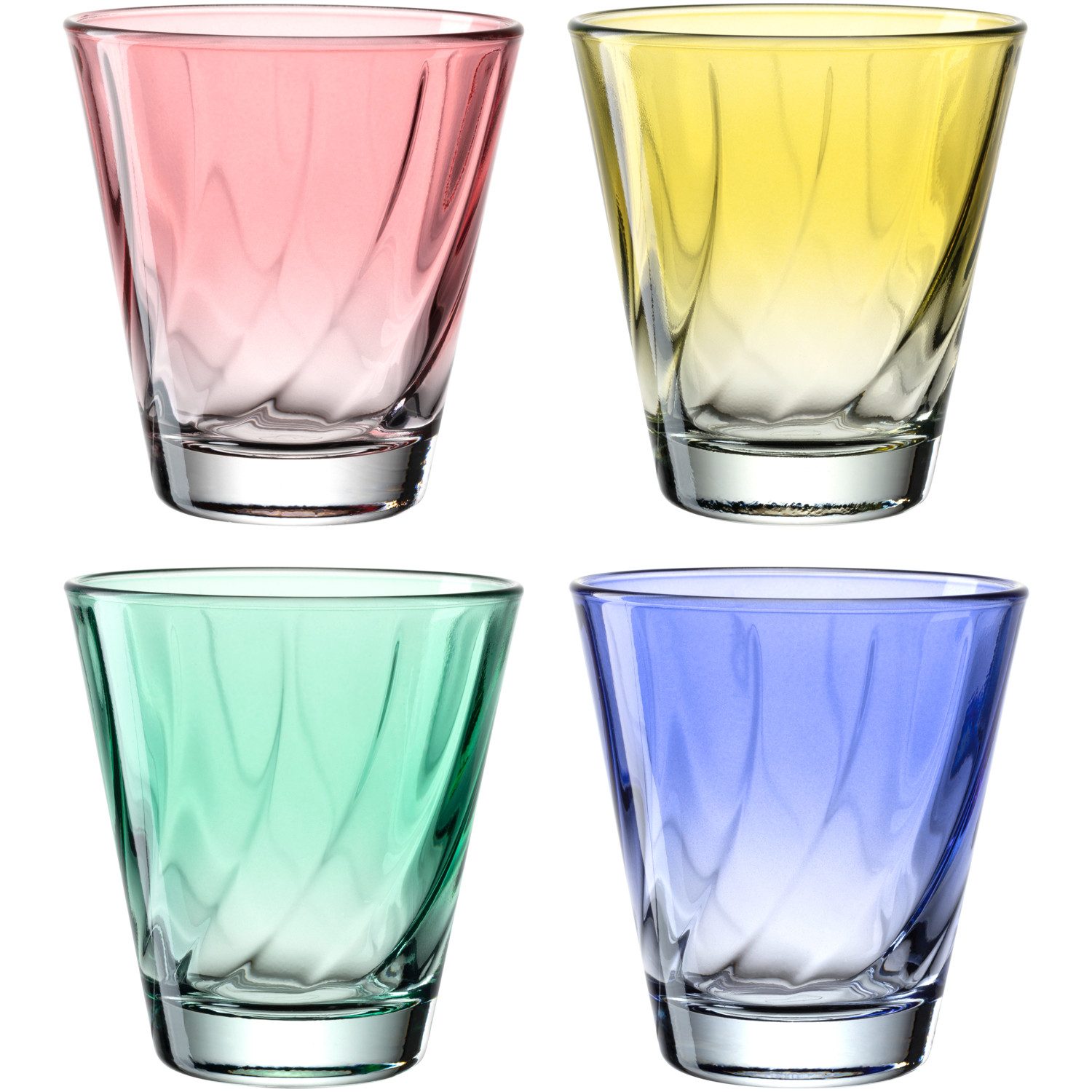 LEONARDO Gläser-Set Trinkglas, TWIST, 215 ml, farbig sortiert, 4er-Set, 4-tlg., Glas, Whiskybecher, spülmaschinengeeignet