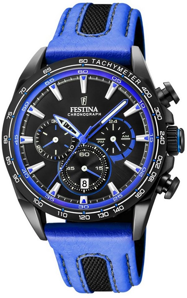 Festina Quarzuhr Festina Herren Uhr F20351/2 Leder, Herren Armbanduhr rund,  Lederarmband Blau, schwarz