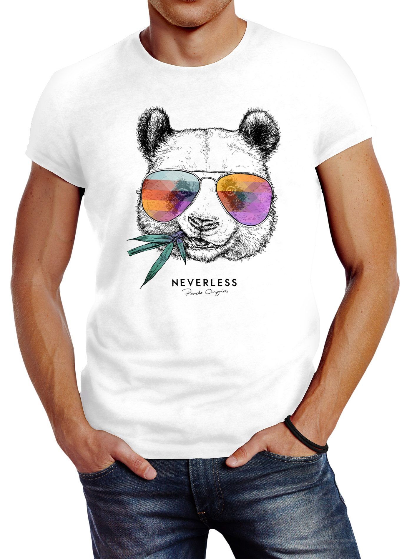 Neverless Print-Shirt Neverless® Herren T-Shirt Panda Bär Aufdruck Tiermotiv mit mit Print