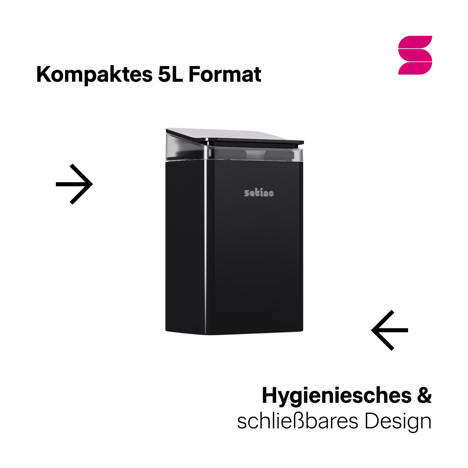 Satino Kosmetikeimer Satino 5l Mülleimer Bad – Eimer mit Deckel – in schwarz oder weiß