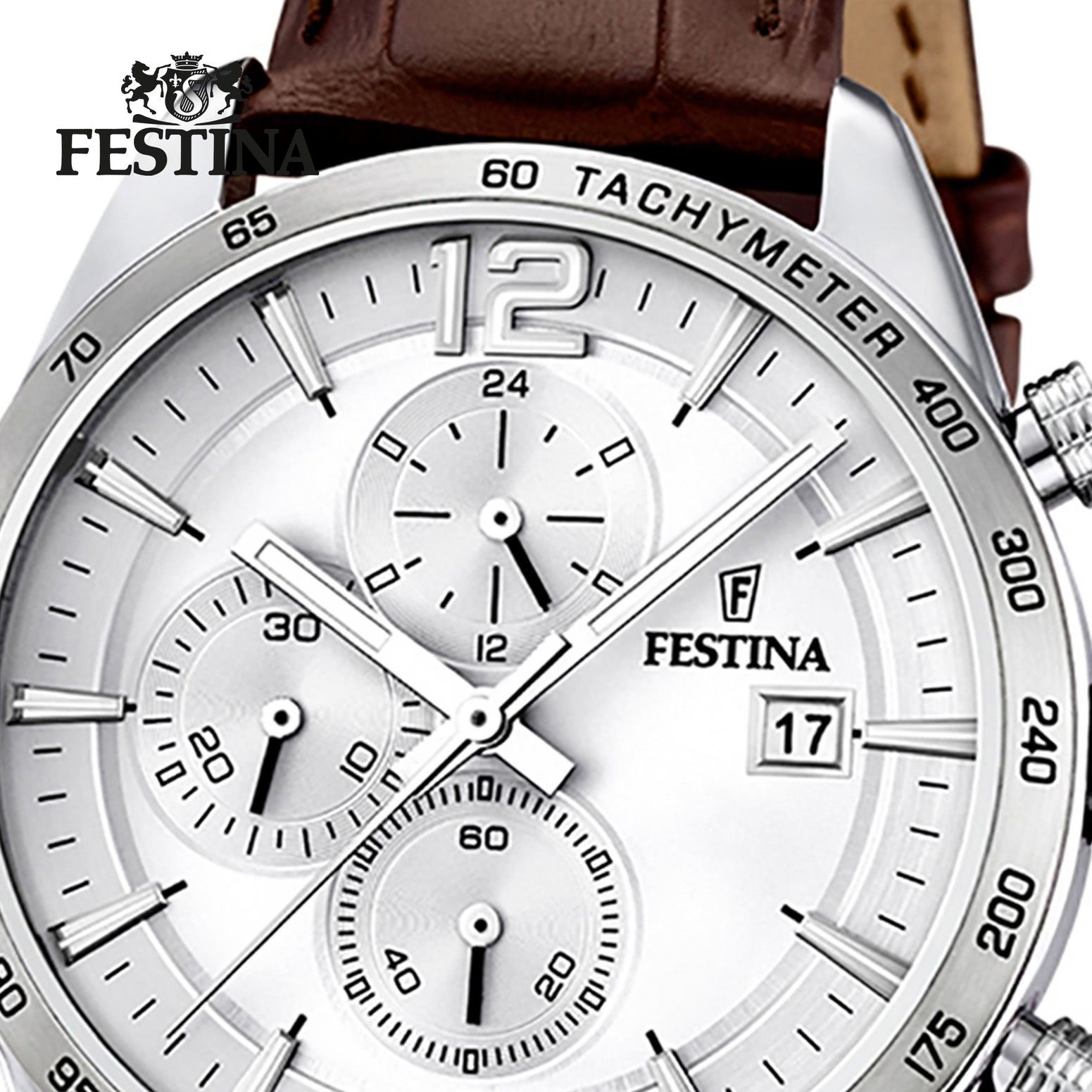 Festina Chronograph Festina Herren Uhr F16760/1 Chronograph, Herren  Armbanduhr rund, Lederarmband braun, Festina Logo auf Ziffernblatt