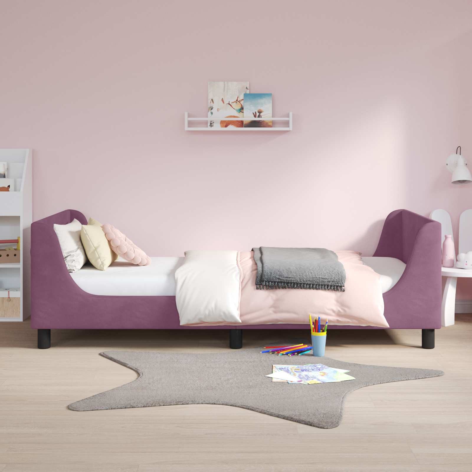 vidaXL Bett Kinderbettgestell mit Kopfteil Lila 80 x 200 cm Samt (1-tlg)