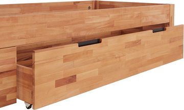TaBoLe Möbel Massivholzbett Ema, inkl. Bettschubladen auf Rollen, viel Stauraum, hohe Stabilität