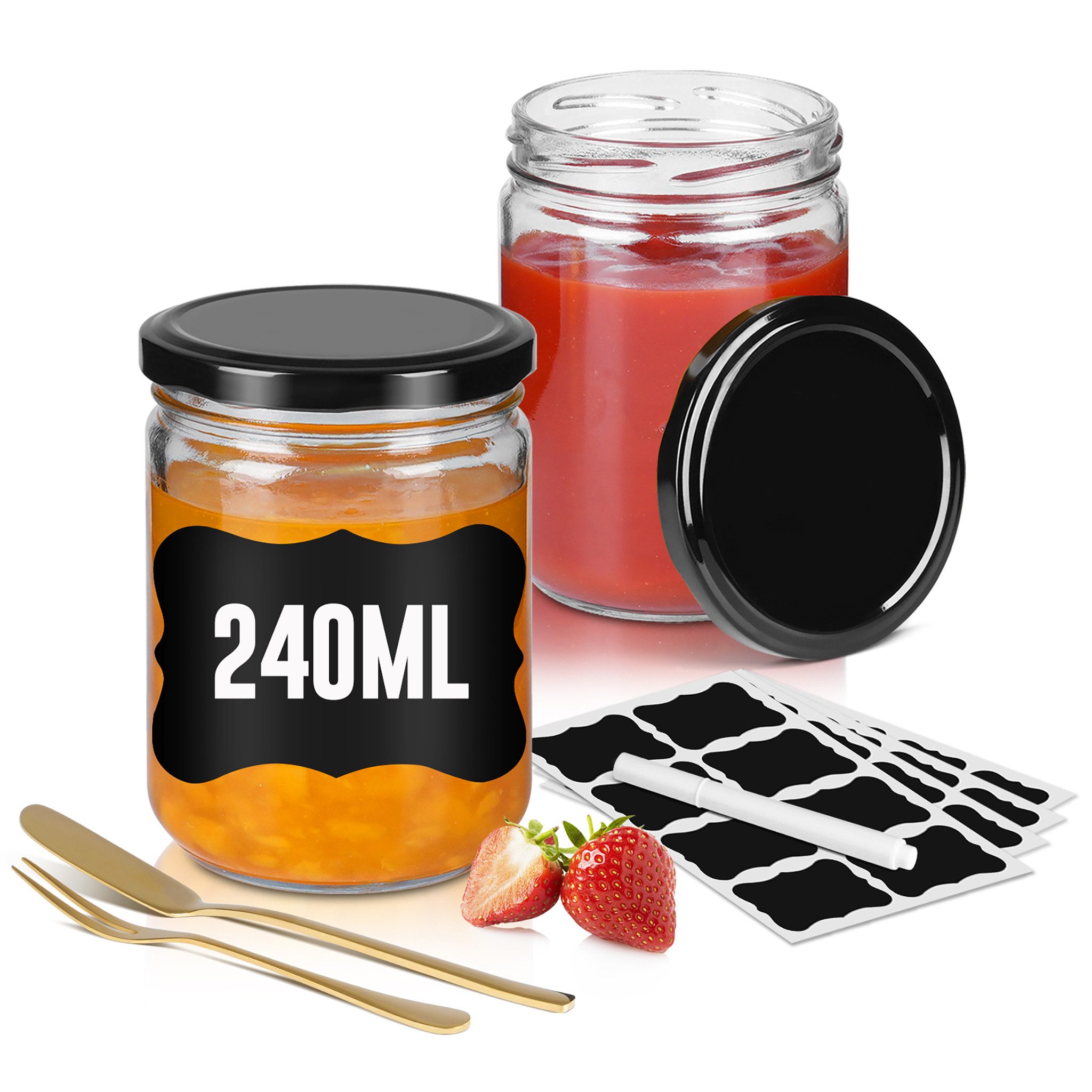 FIVMEN Einmachglas Einweckgläser mit Schraubdeckel Set 12/24 Stück, 240ml/350ml, Gläser für selbstgemachte Konfitüre, Marmelade und Bastelprojekte
