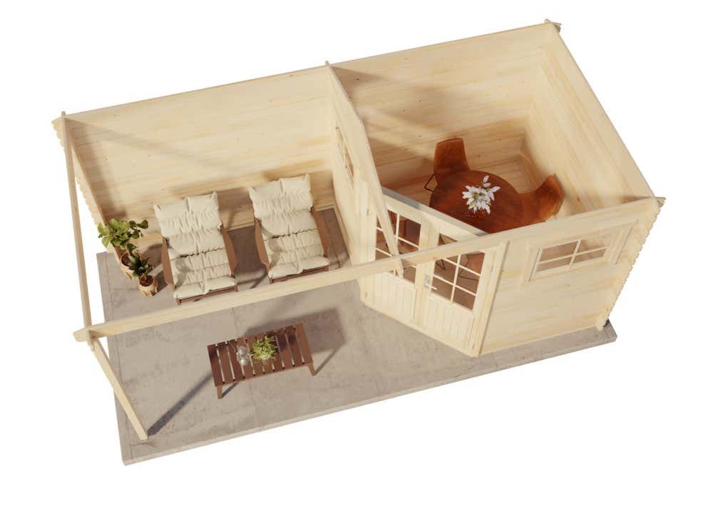 Alpholz Gartenhaus Holz 5-Eck Franz mit Anbau, BxT: 510x260 cm, in Naturbelassen mit 28mm Wandstärke