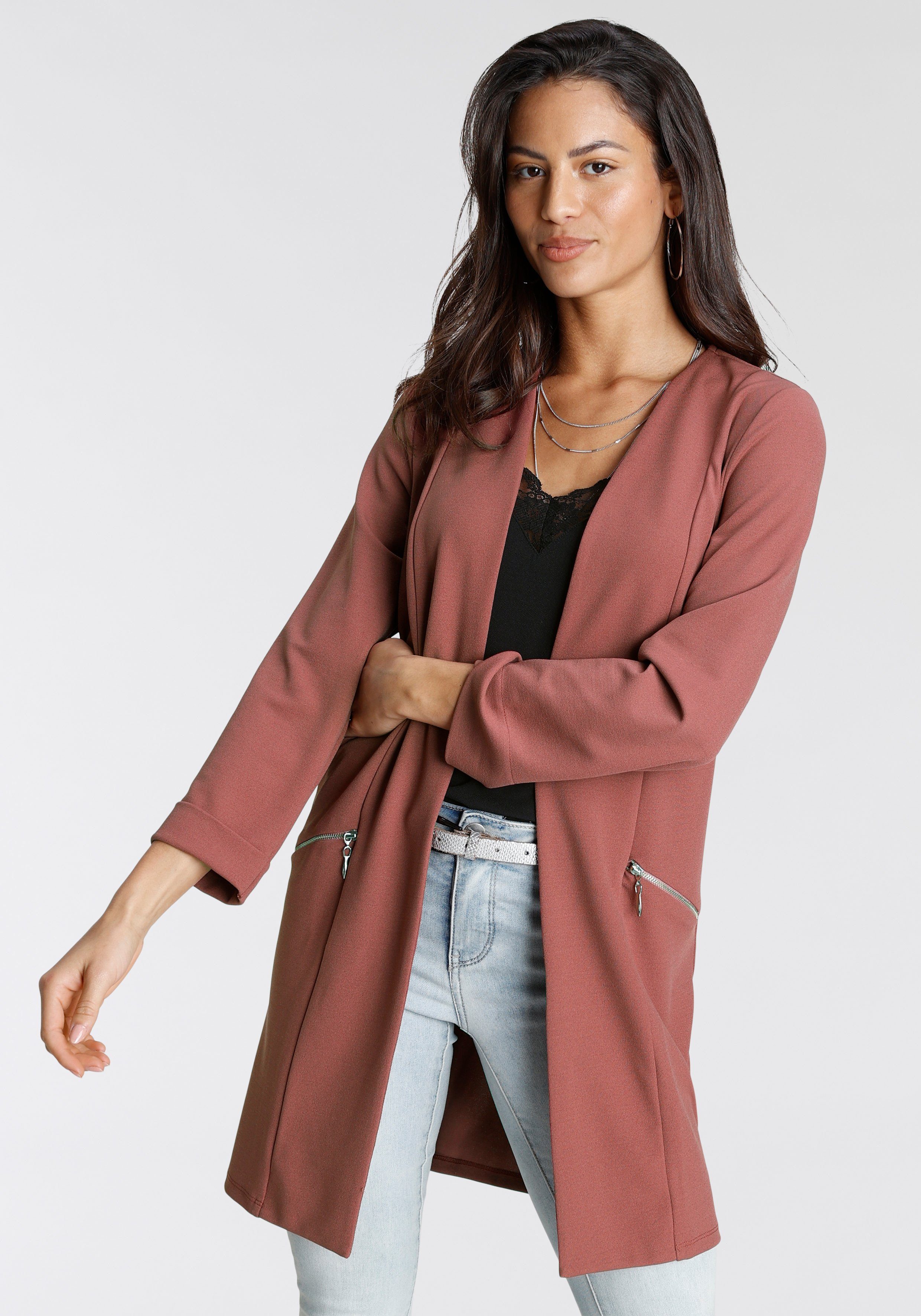 mit Material) NEUE KOLLEKTION Longblazer Laura (nachhaltiges Reißverschlüssen rosebraun Scott -