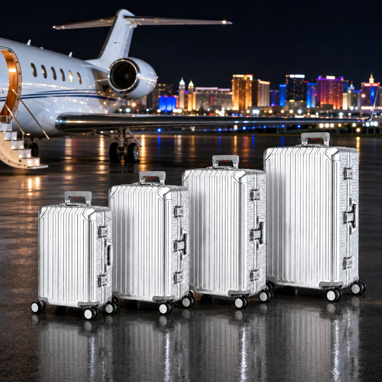 Travelhouse Kofferset 100% Aluminium TOKYO - verschiedene Farben, 4 Rollen, (4 tlg., S+M+L+XL), mit stabilem Aluminium-Gehäuse und verstärkten Ecken