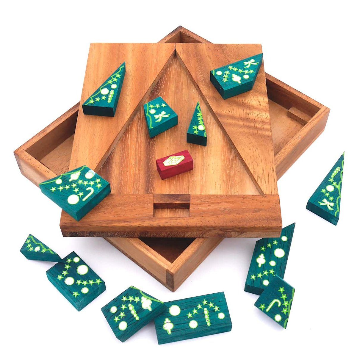 Weihnachten, X'mas Spiel, - Denkspiele Legespiel pfiffiges für ein Packproblem ROMBOL Holzspiel