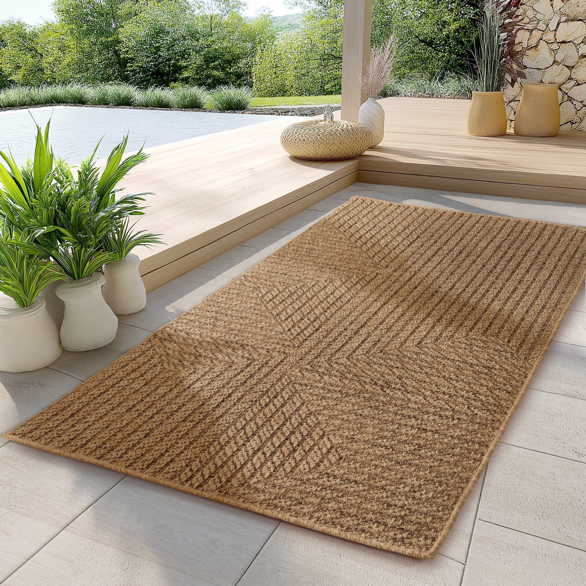 Carpettex Outdoorteppich Boho Design, Rechteckig, Höhe: 5 mm, Outdoor Teppich Wetterfest Modern Design Wohnzimmer Küchen Terrasse