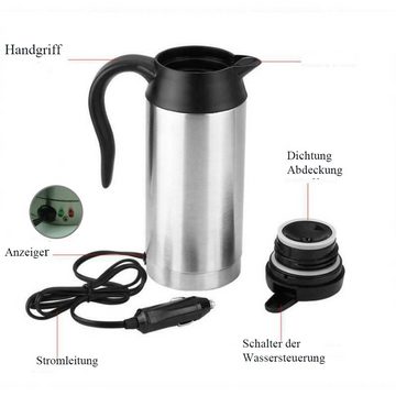 TWSOUL Tasse 750ml 12V/24v Auto-Heizung-Wasserkocher, 750ml aus Edelstahl, isoliert und verbrühungssicher