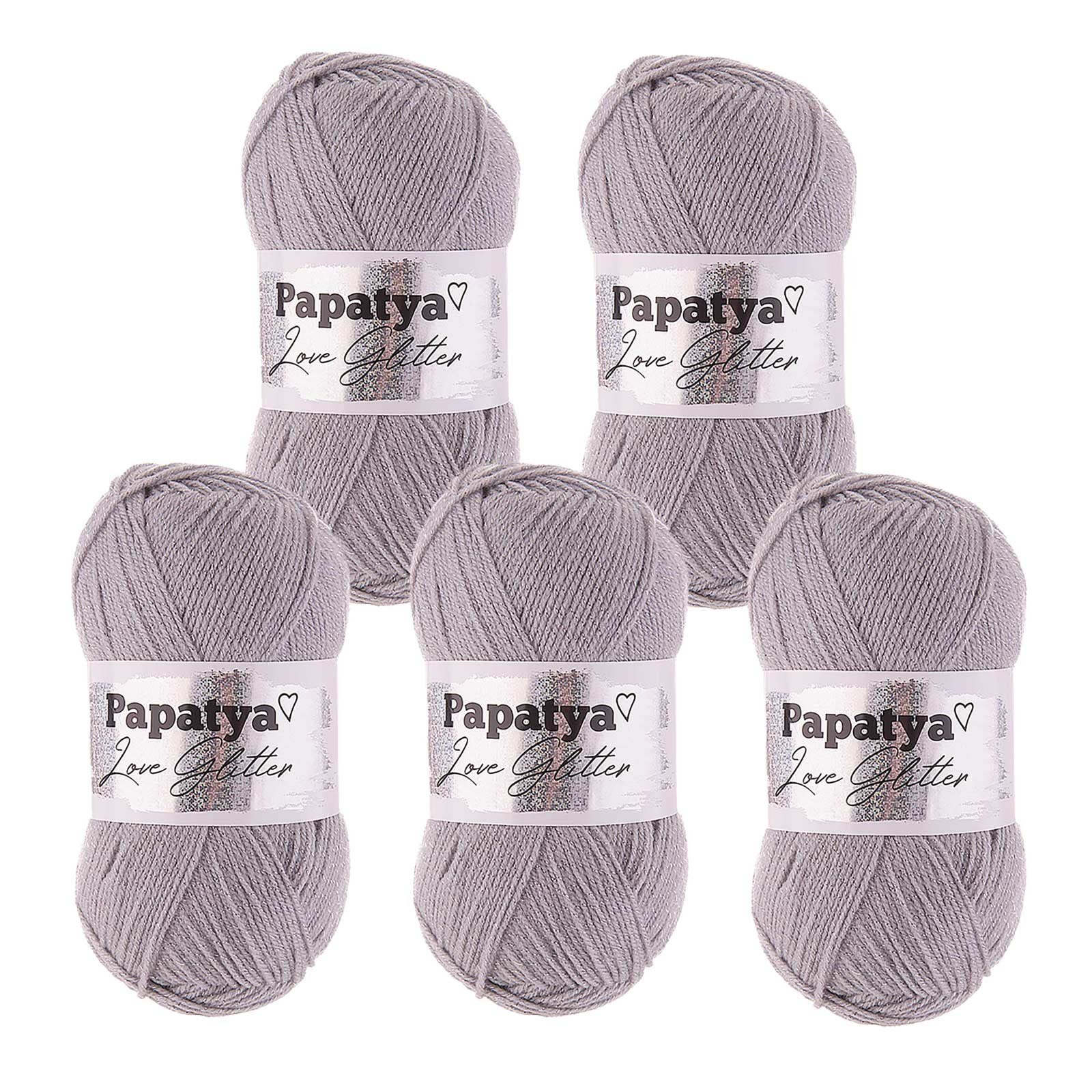 maDDma Strickgarn 5 x 100g Papatya Love Glitter Effektgarn, 360 m (5-St), 2560 grau