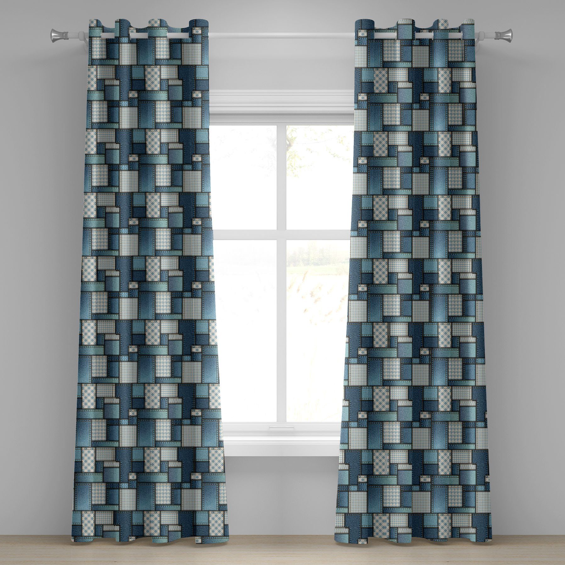 Gardine Dekorative 2-Panel-Fenstervorhänge für Schlafzimmer Wohnzimmer, Abakuhaus, Stoff Denim sewings
