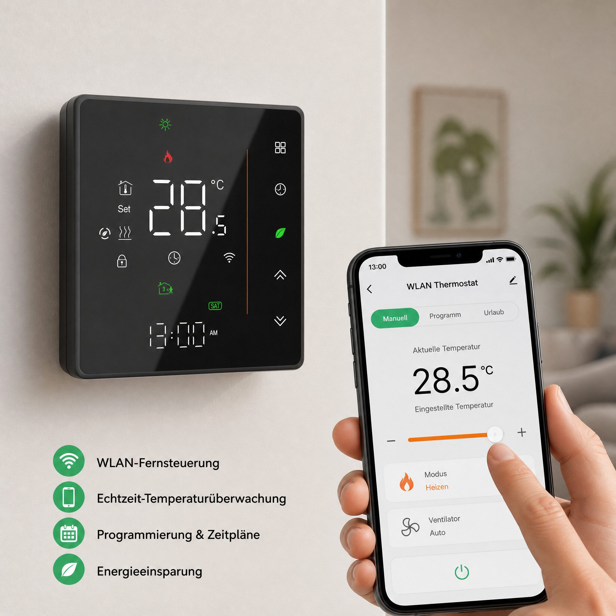 GARRYFIZH Raumthermostat Raumthermostat,Raumthermostat Fußbodenheizung Raumthermostat Digital, Fernsteuerung per App Programmierbare Einstellungen