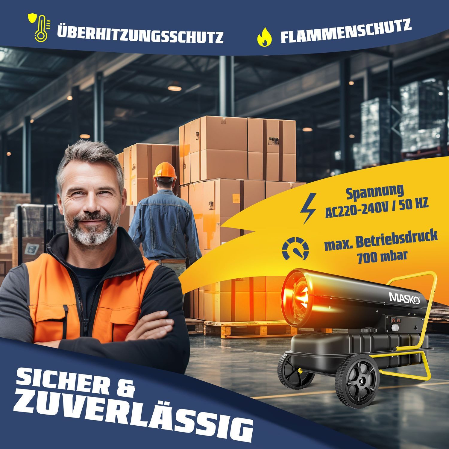 MASKO heater, 30000 W, 30kW diesel heater, construction dryer, construction heater, hot air generator