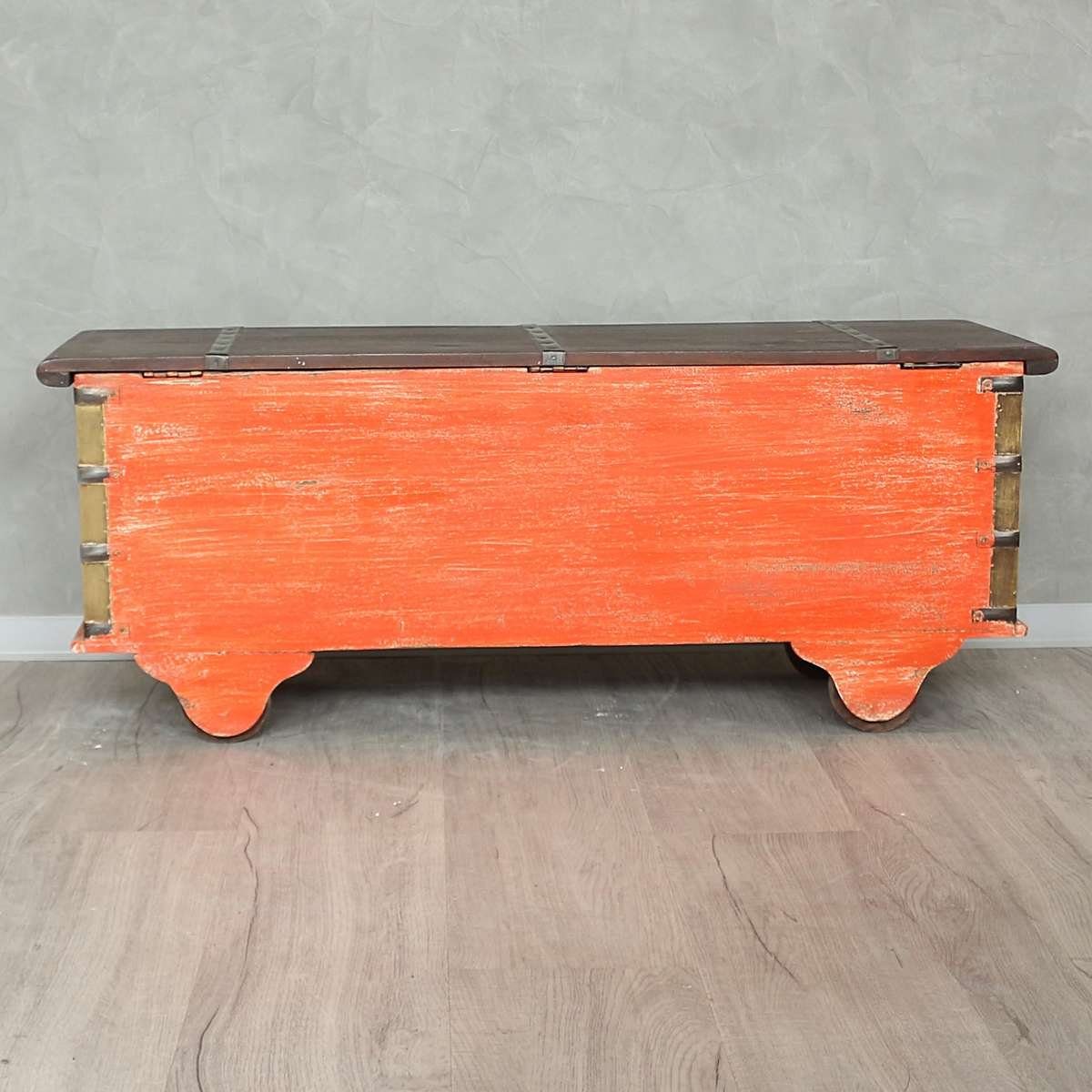 Handarbeit Ursprungsland Truhe Galerie Orange im in Indische cm, traditionelle Oriental Herstellung Rolltruhe 117