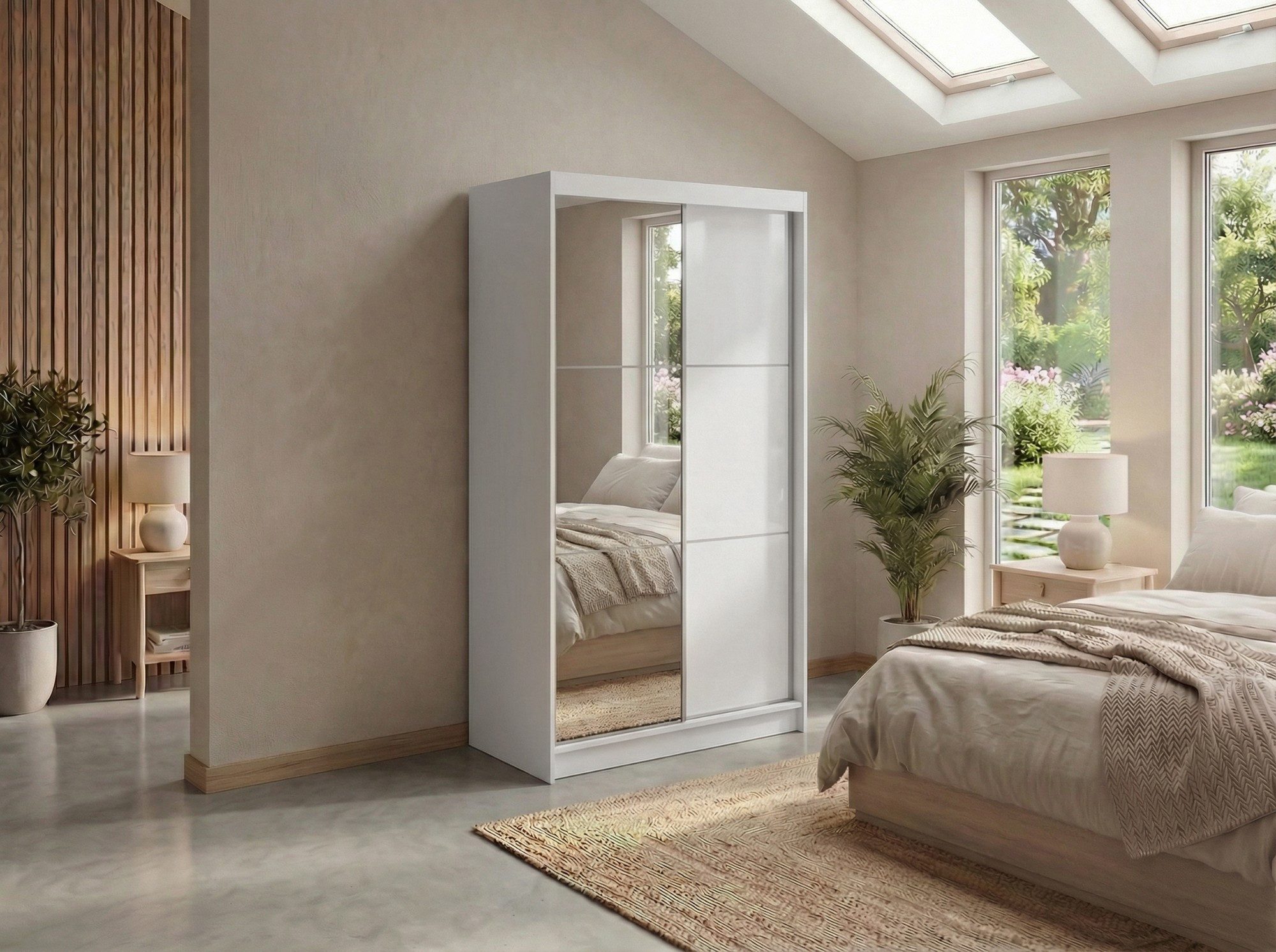 MKS MÖBEL Schiebetürenschrank WALENCJA 120 (Kleiderschrank mit Spiegel und Lacobel, mit Schiebetüren) Kleiderschrank mit Stauraum, 216 cm hoch, 61 cm tiefe
