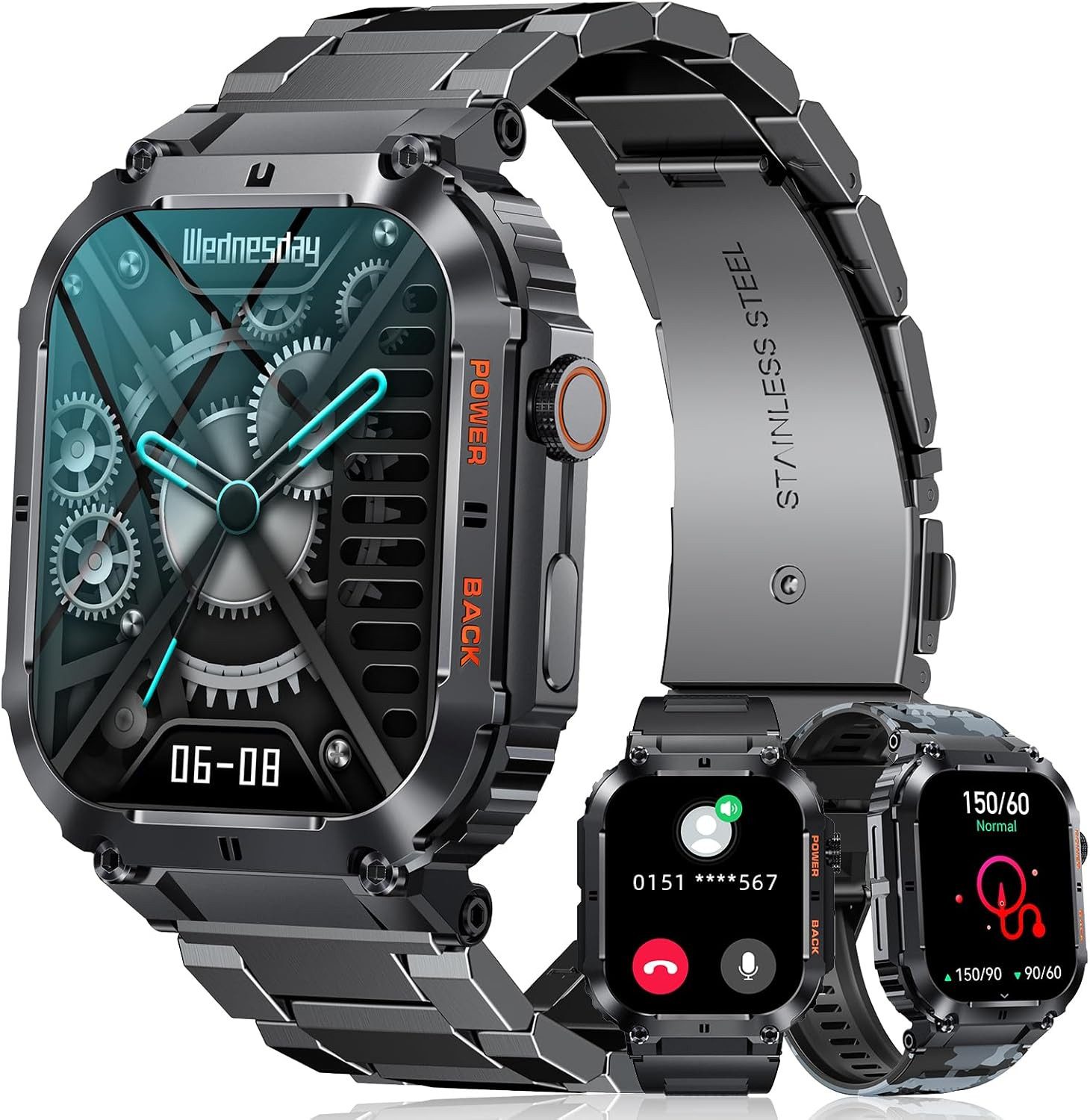 MEGALITH Montre Connectée Homme K57PRO Smartwatch (4,9 cm, android ios), Men's Smartwatch with 1.96" Display mit 320 × 386 Auflösung