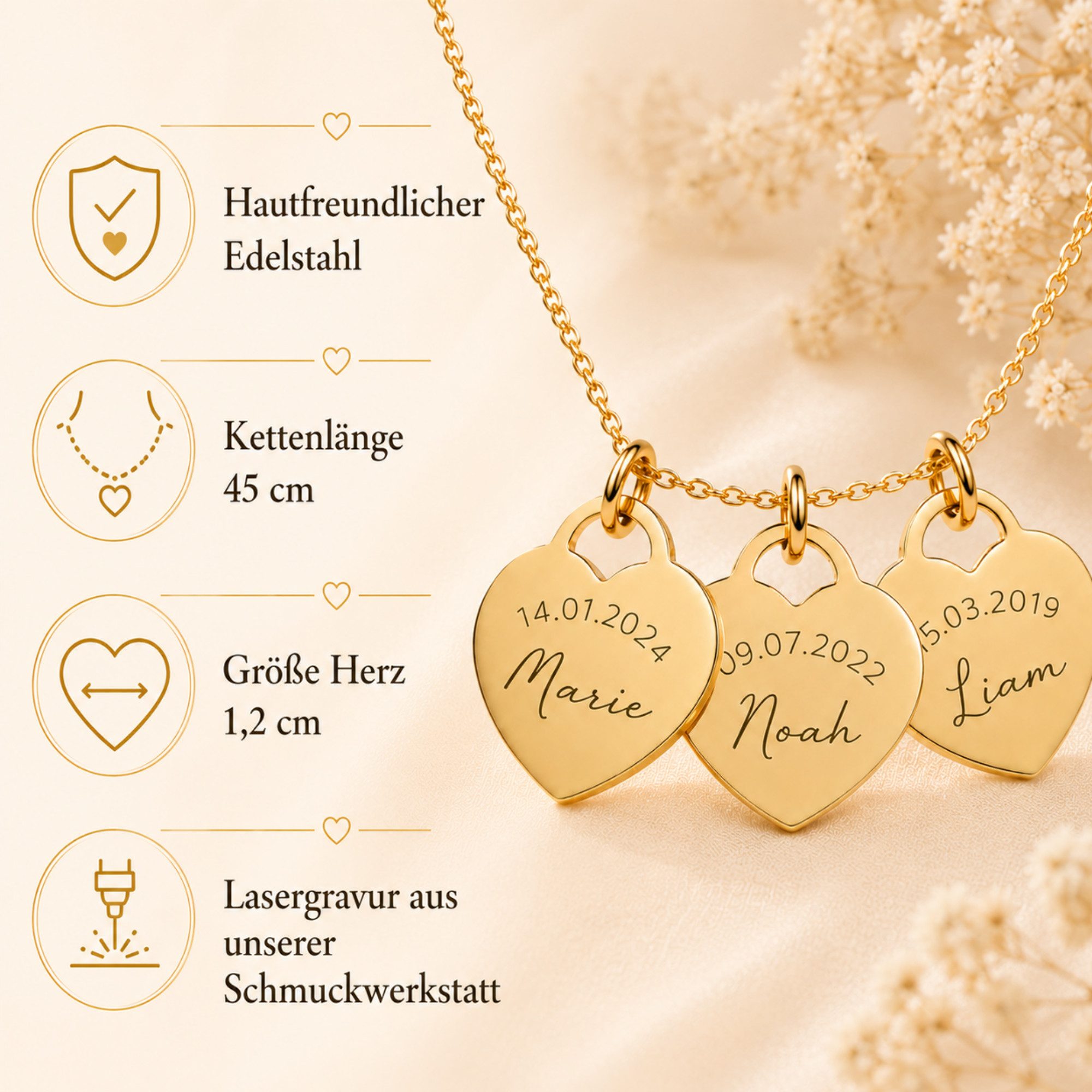BS Schmuckdesign Kette mit Anhänger mit Gravur Namenskette Damen personalisierte Halskette mit Namen Gravurkette (inkl. Gravur), personalisiert inkl. Geschenkbox