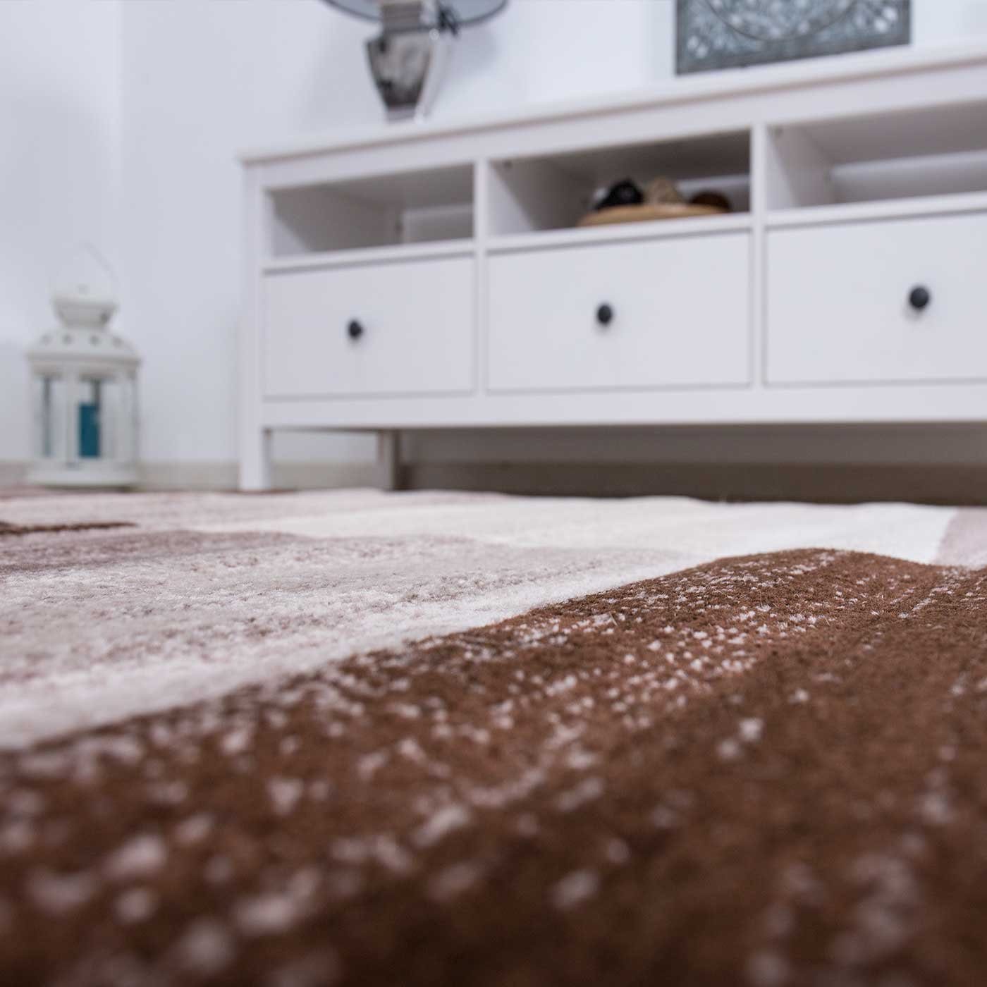 Vimoda Teppich Geometrisches Muster Meliert, Kariert, Rechteckig, Läufer, Teppich Wohnzimmer, Schlafzimmer, Kachel Optik, Rot Lila Beige