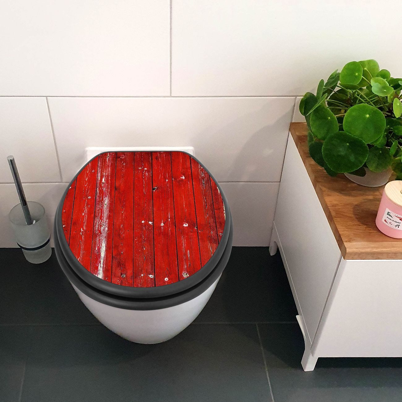 banjado WC-Sitz Anthrazit Motiv Rote Holzlatten (umweltfreundliches Materia günstig online kaufen