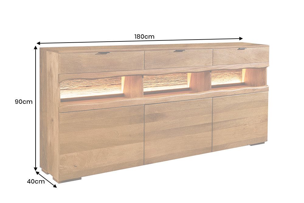 riess-ambiente Sideboard GRAND 180cm braun - Mango-Massivholz, LED-Beleuchtung, Schubladen (Einzelartikel, 1 St), mit viel Stauraum hinter den Türen – ideal für – Bild 3 von 5