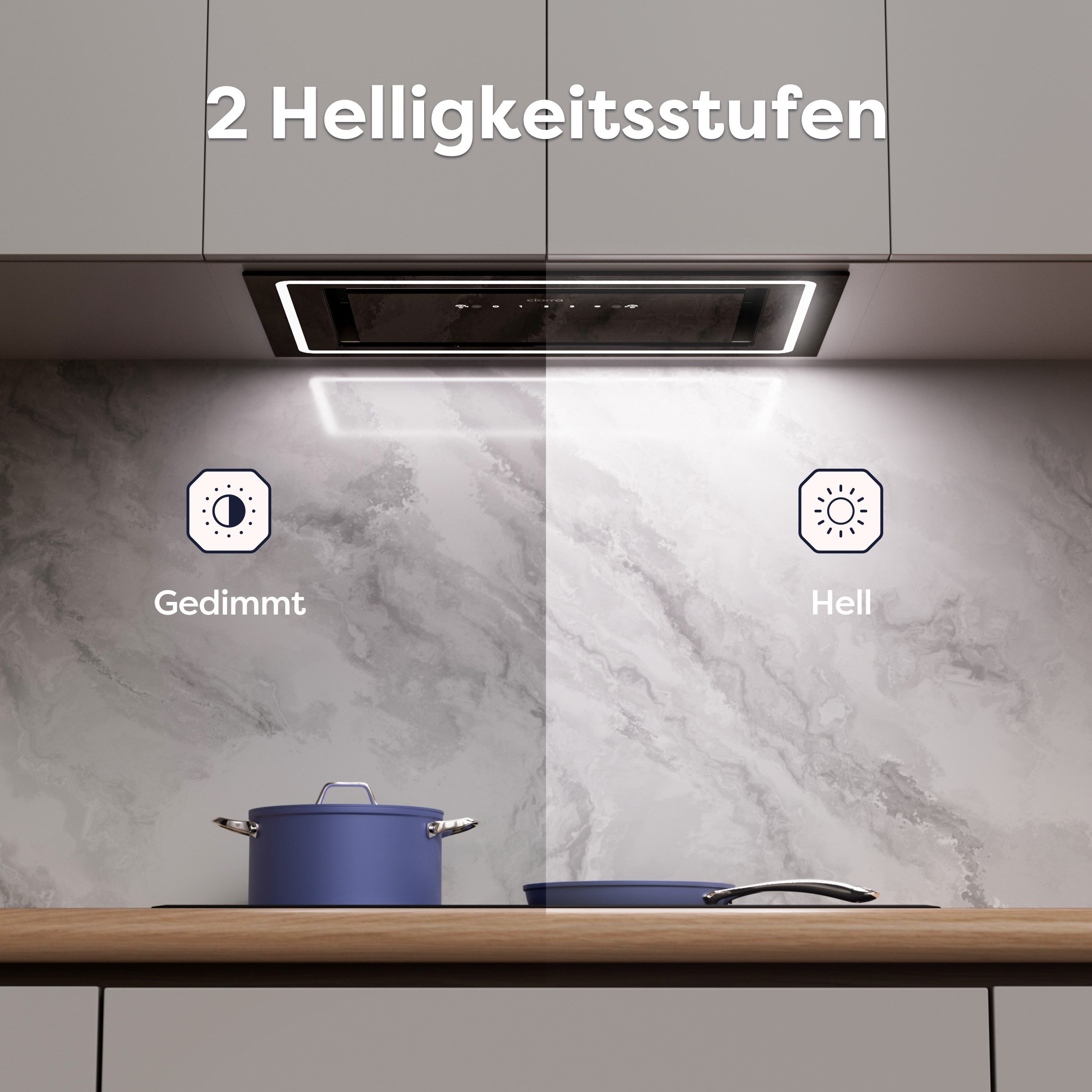 CIARRA Unterbauhaube 52 cm Einbauhaube 500 m³/h Abluft & Umluft 3 Stufen VM5931C Dunstabzugshaube Touch & Handgesten-Steuerung 360° Ambientebeleuchtung – Bild 5 von 5