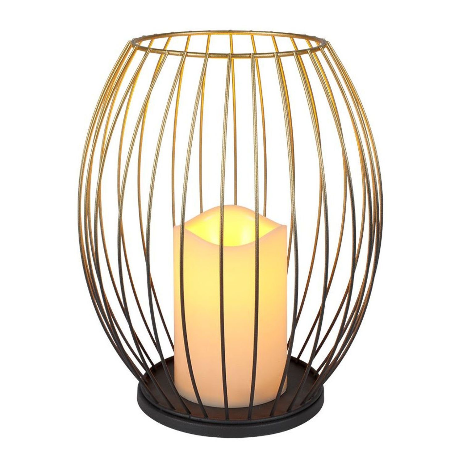 BURI Kerzenlaterne Metall-Laterne Gold mit LED-Kerze warmweiß Timer und Flackereffekt. € 13,99