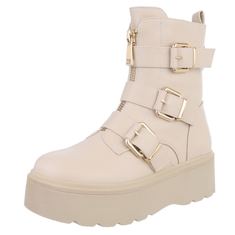 Ital-Design Trendige Boots mit Plateau und Schnallen für Damen Plateaustiefelette (90514868) Flach Stiefeletten in Beige