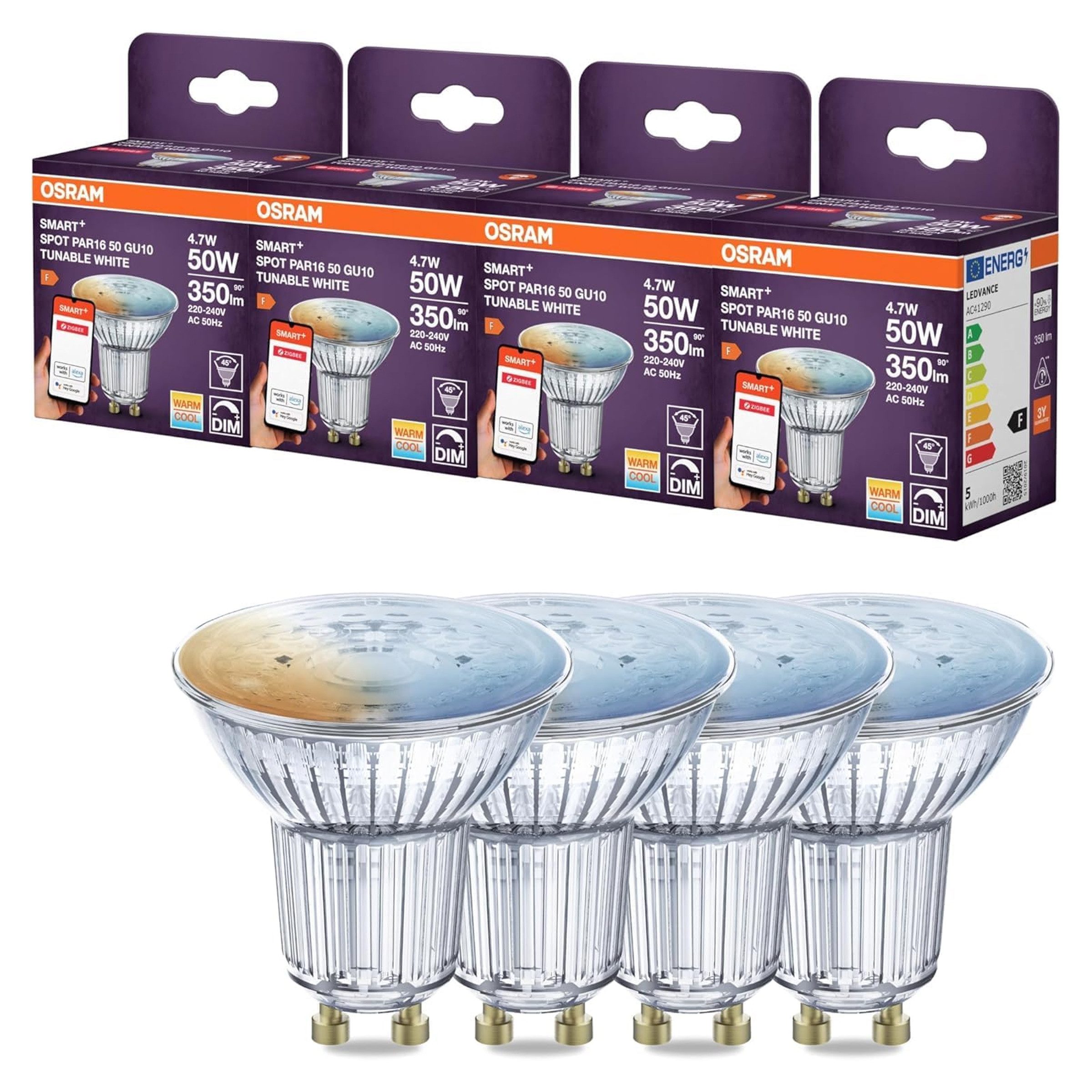Osram LED-Leuchtmittel Osram SMART+ GU10 LED – Tunable White 4er-Pack, 4 St.