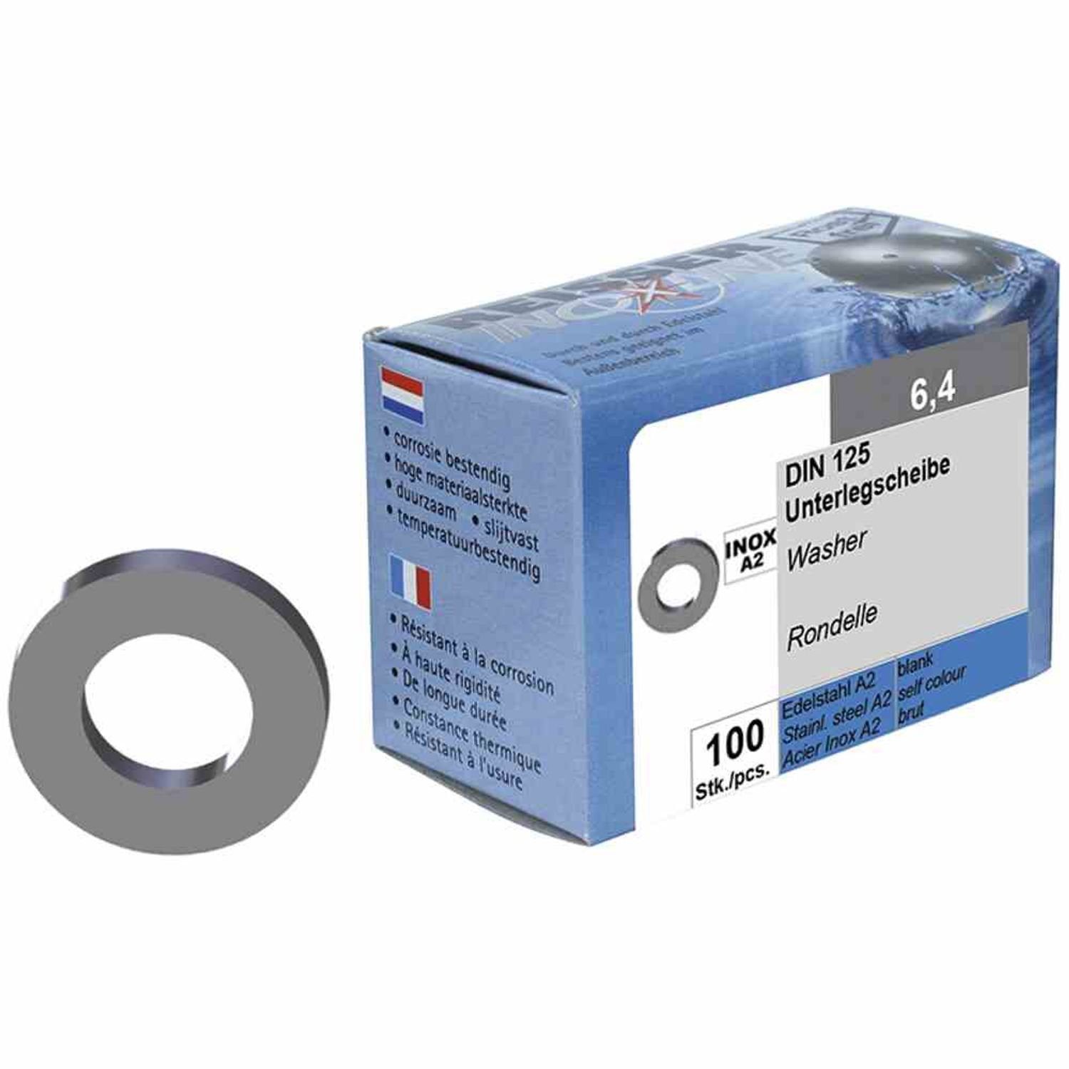 Thumbnail - REISSER-Schraubentechnik GmbH Unterlegscheibe SB Unterlegscheiben V2A, 6,4 Paket 100 Stück Edelstahl A2, gebeizt, pa