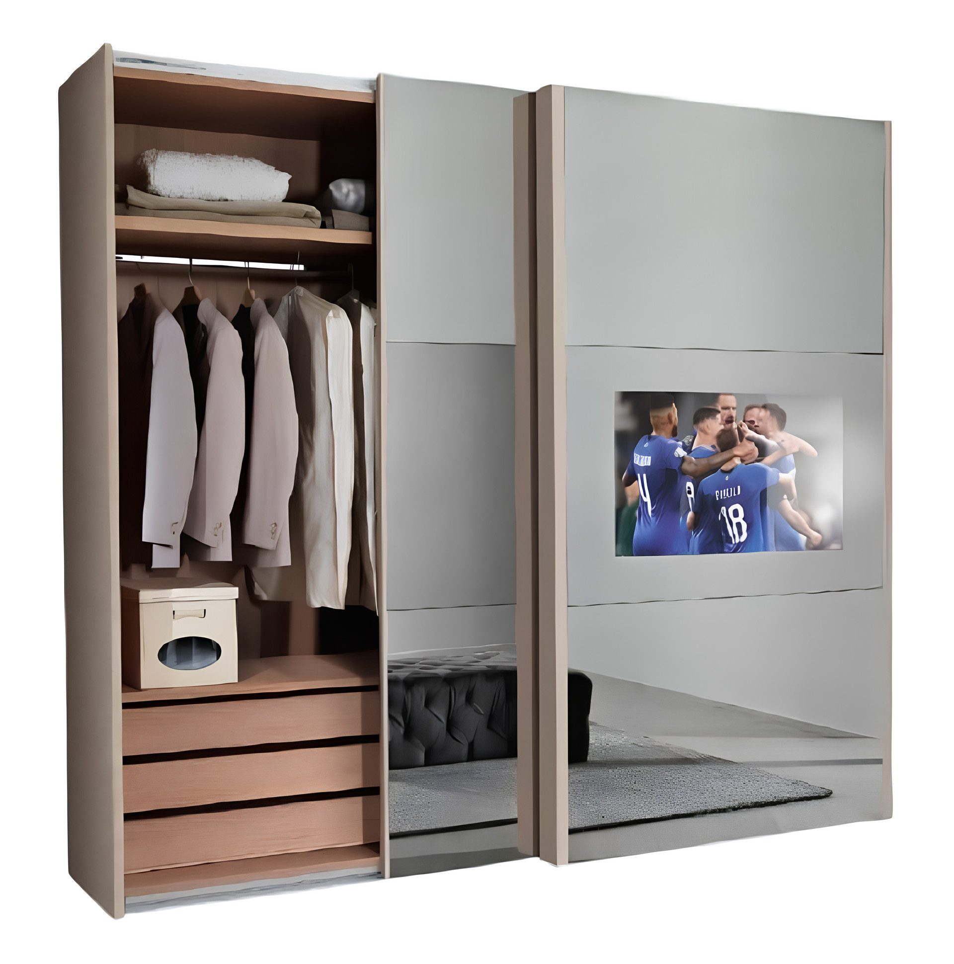 Xlmoebel Kleiderschrank Luxuriöser Holzschrank mit Schwebetüren und integriertem Fernseher (Kleiderschrank) Hergestellt in Europa