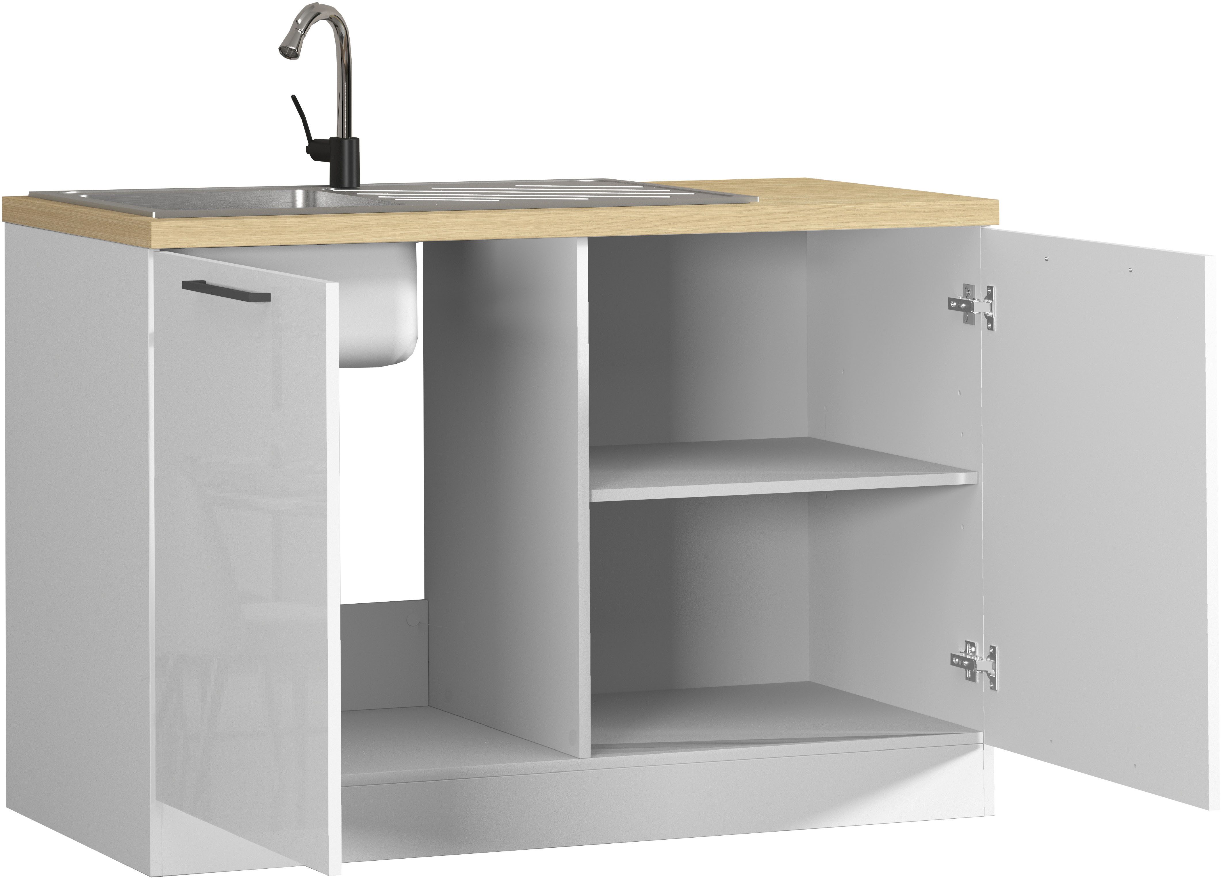 KOCHSTATION Spülenschrank Luna, Unterschrank für Spüle, Küchenspülenschrank, Made in Italy B/T/H: 120×60×85 cm, inklusive Einbauspüle und Siphon