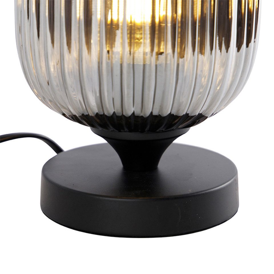 Qazqa Tischleuchte Banci, ohne Leuchtmittel, E27, Schwarz, Art Deco, Glas, günstig online kaufen
