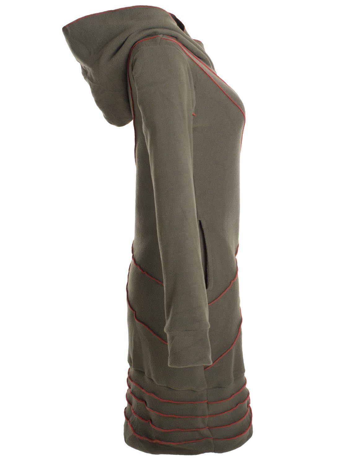 Vishes Midikleid Patchwork Hoodie Eco Fleecekleid mit Daumenlöchern Hippie, Boho, Goa Style